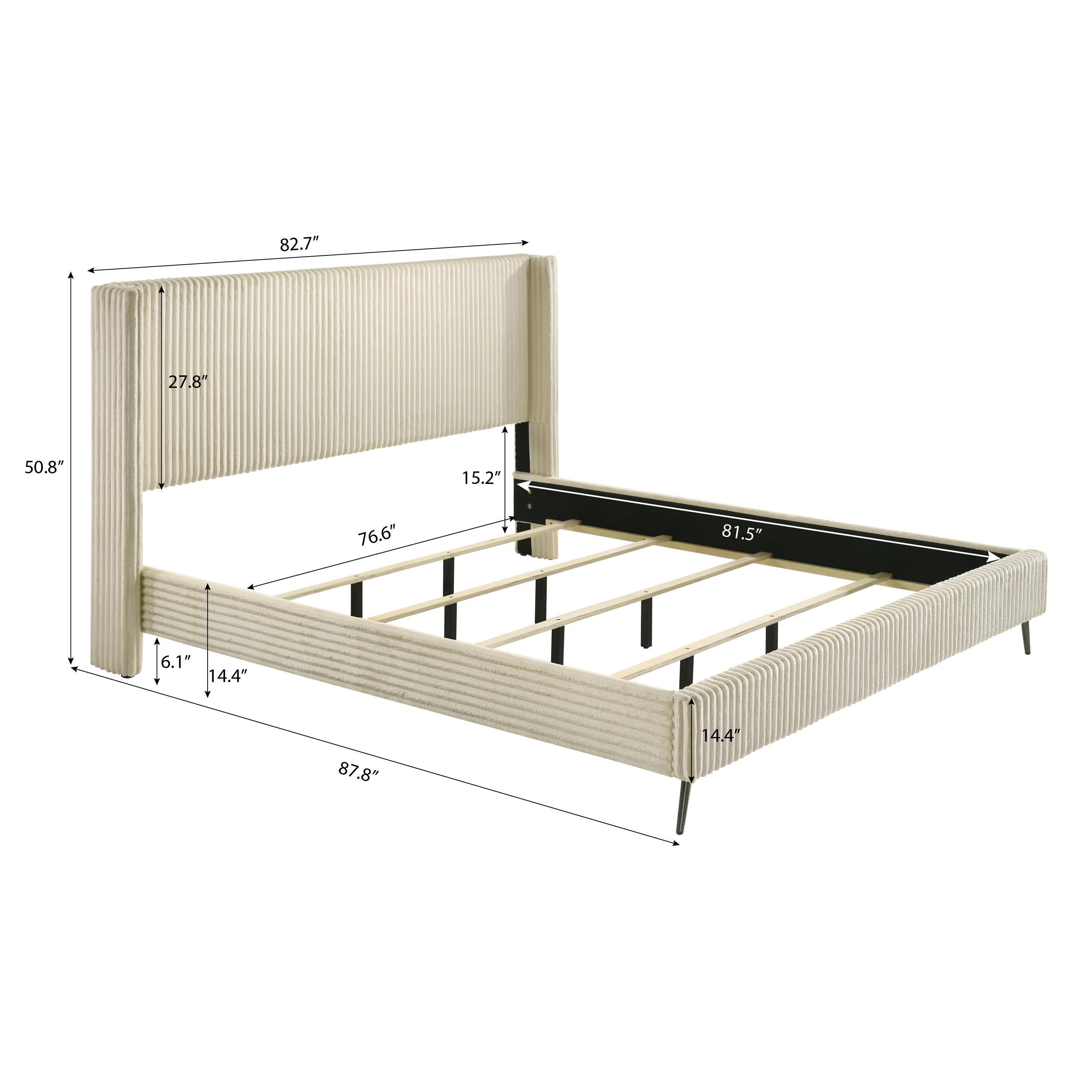 Walker Edison | Corduroy Upholstery King Bed with 2 Nightstands and Bench