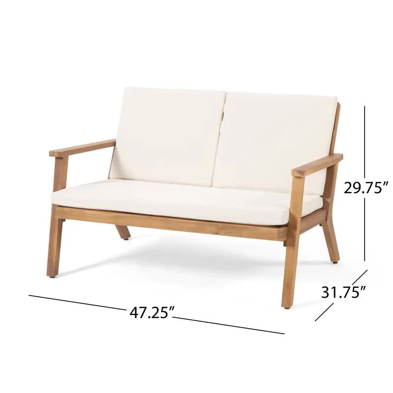 Walker Edison | Outdoor Acacia Wood 4-Seater Chat Set with Coffee Table