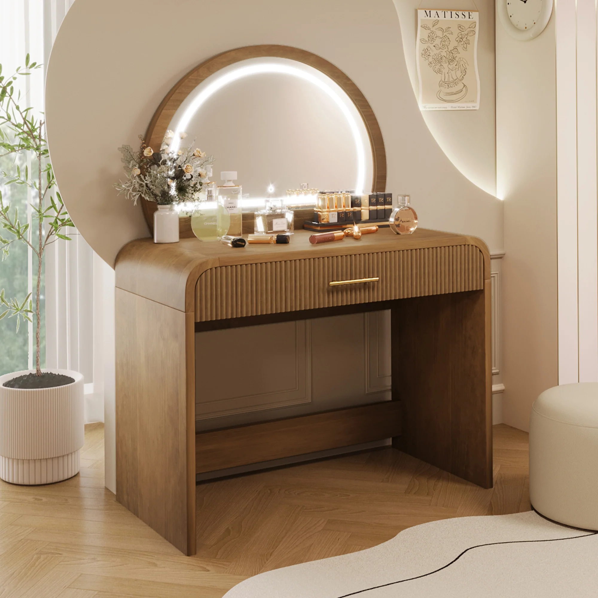 Walker Edison | Modern Reeded Curve Design Makeup Vanity Table