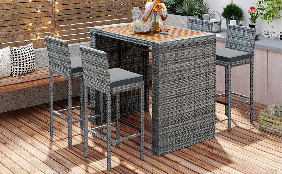 Walker Edison | 5-pieces Outdoor Patio Wicker Bar Set