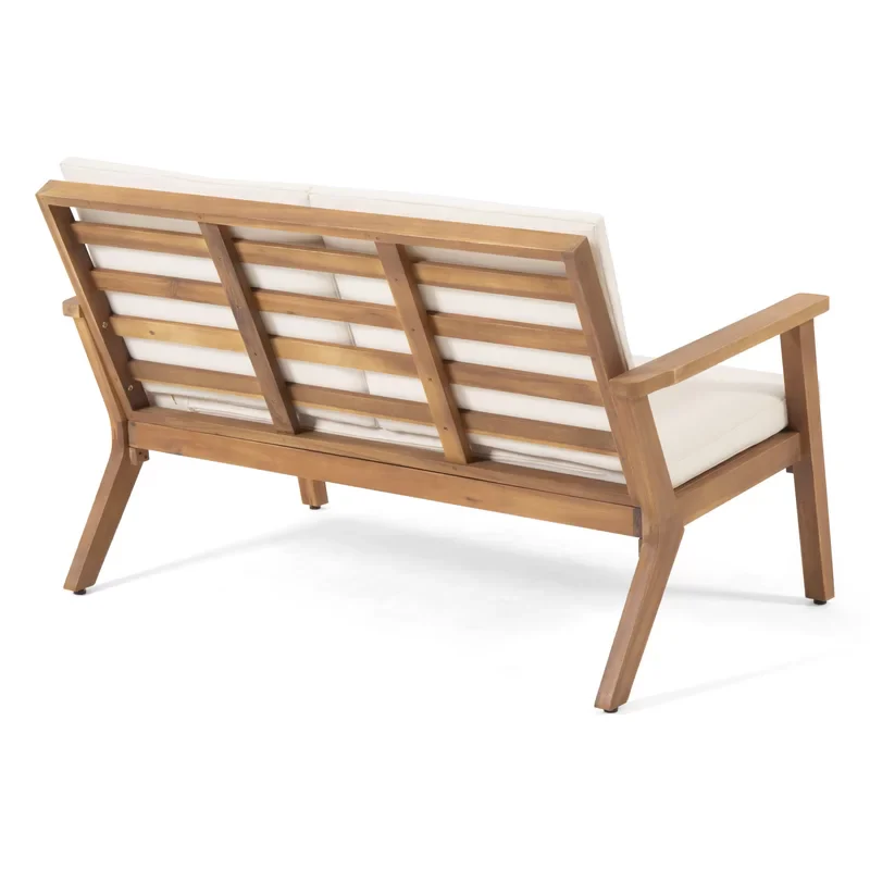 Walker Edison | Outdoor Acacia Wood 4-Seater Chat Set with Coffee Table