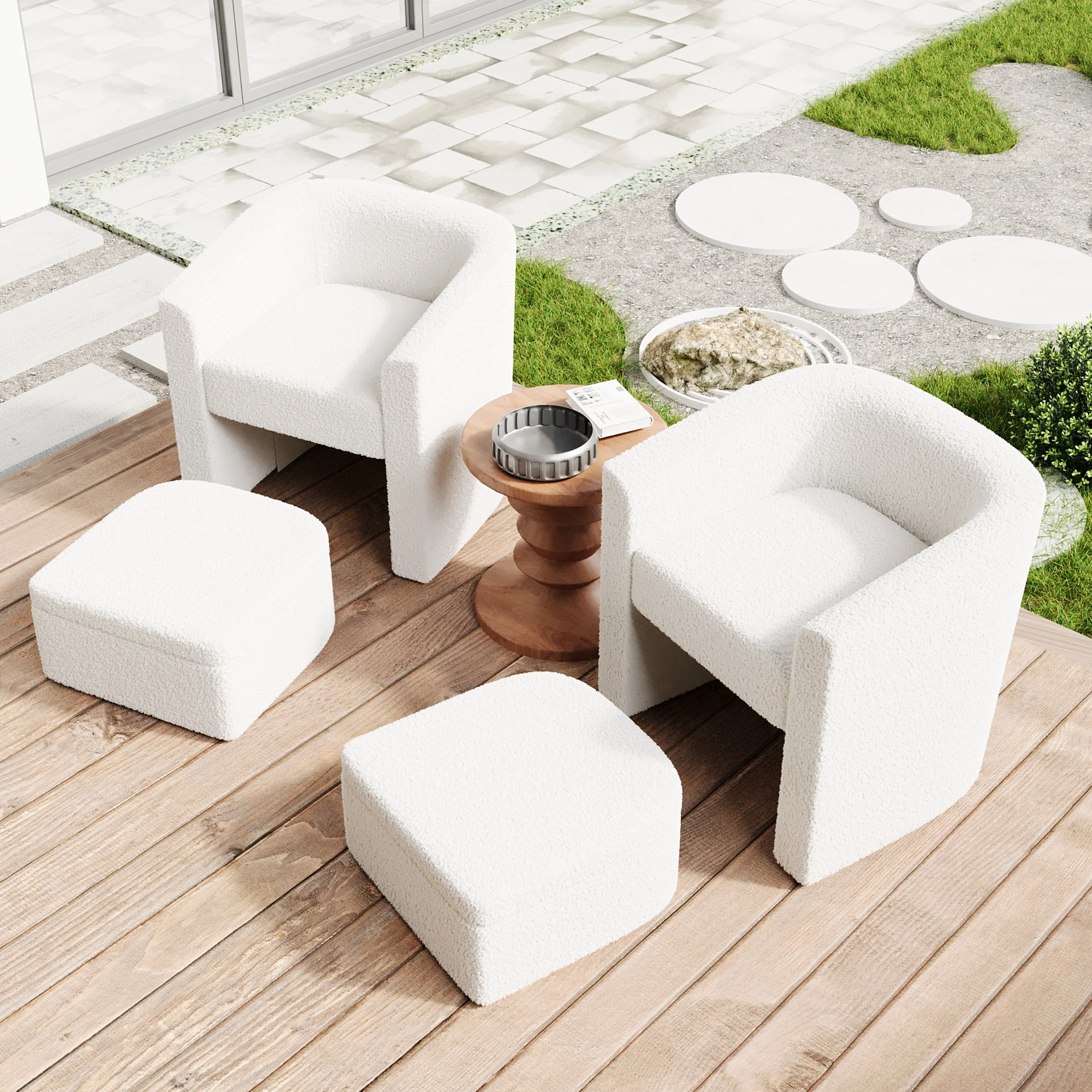 Walker Edison | Velvet Modern Accent chair and Footstool with Storage Set