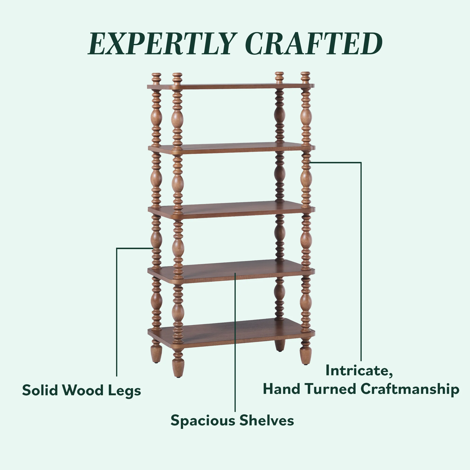 Traditional Vivienne Easy Assembly Solid Wood Short Bookshelf