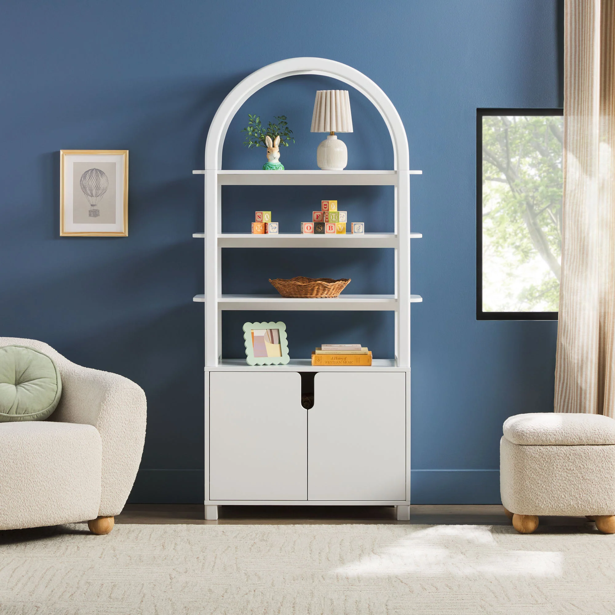 Zoey Modern Arched Wood Cabinet Storage Bookcase