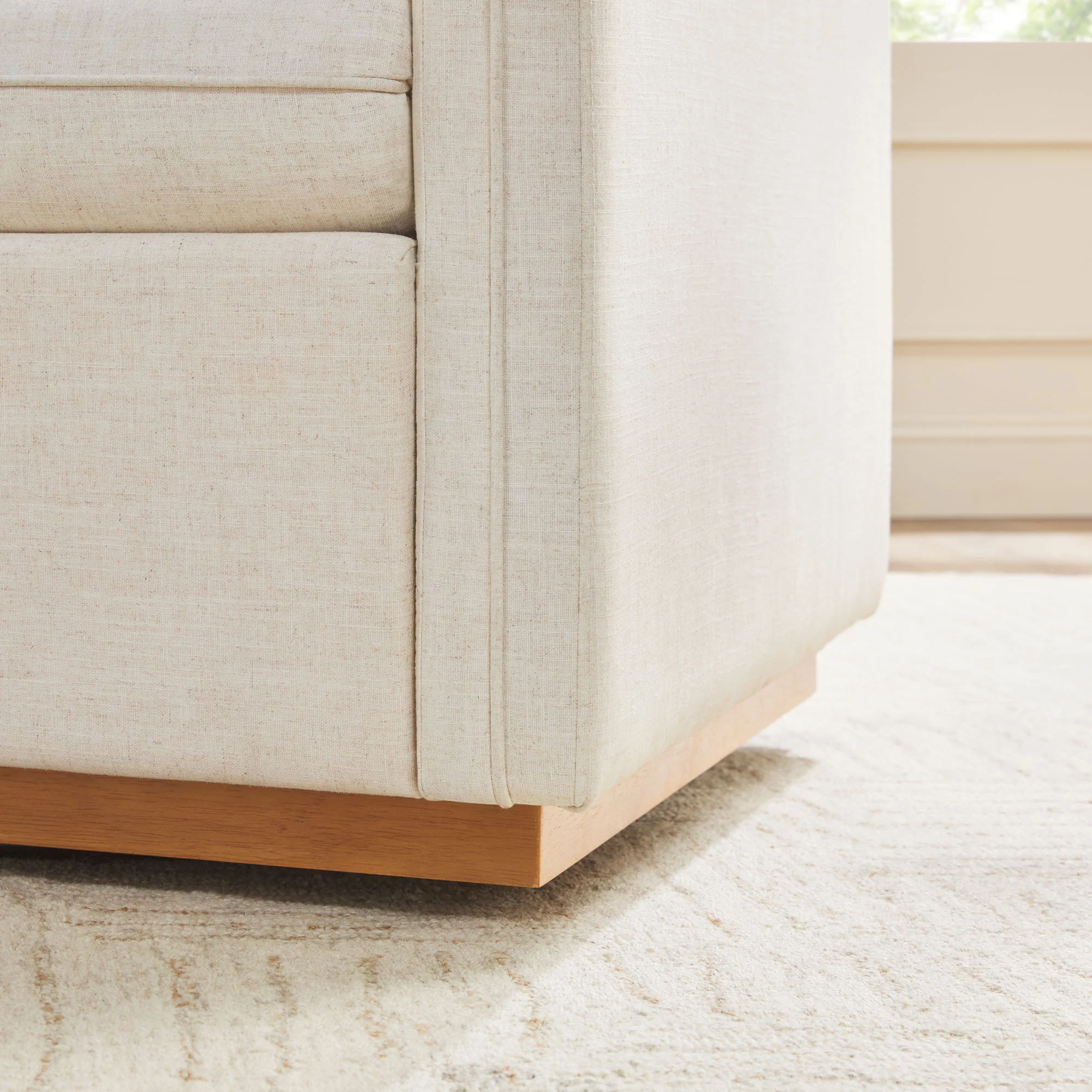 Nash Modern Farmhouse Easy Assembly Linen Swivel Accent Chair