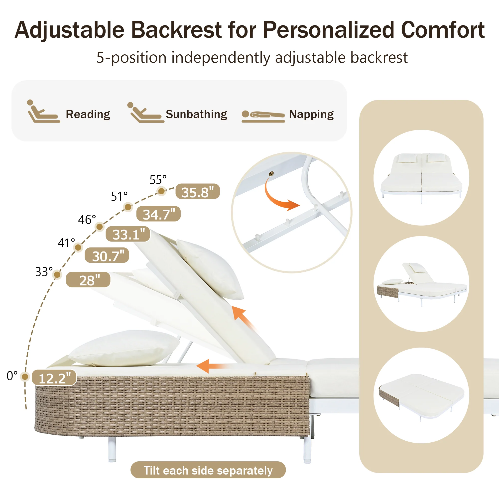 Walker Edison | Minimalist Outdoor Patio Rattan Adjustable Daybed