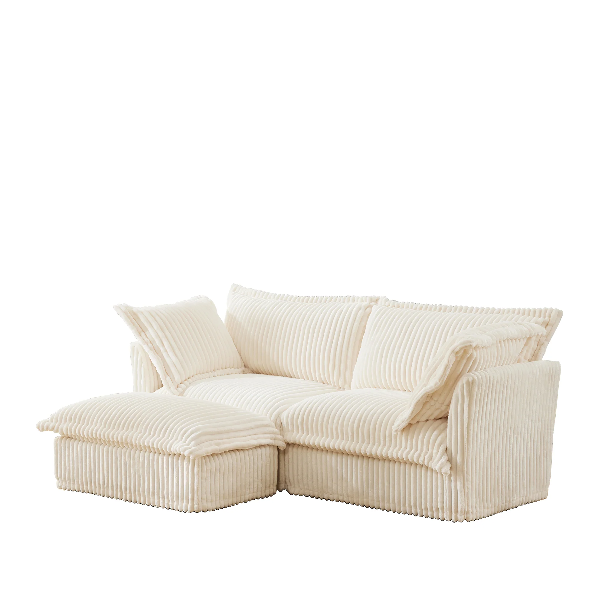 Walker Edison | Cloud Cream Corduroy Slipcovered Sectional Sofa with Ottoman