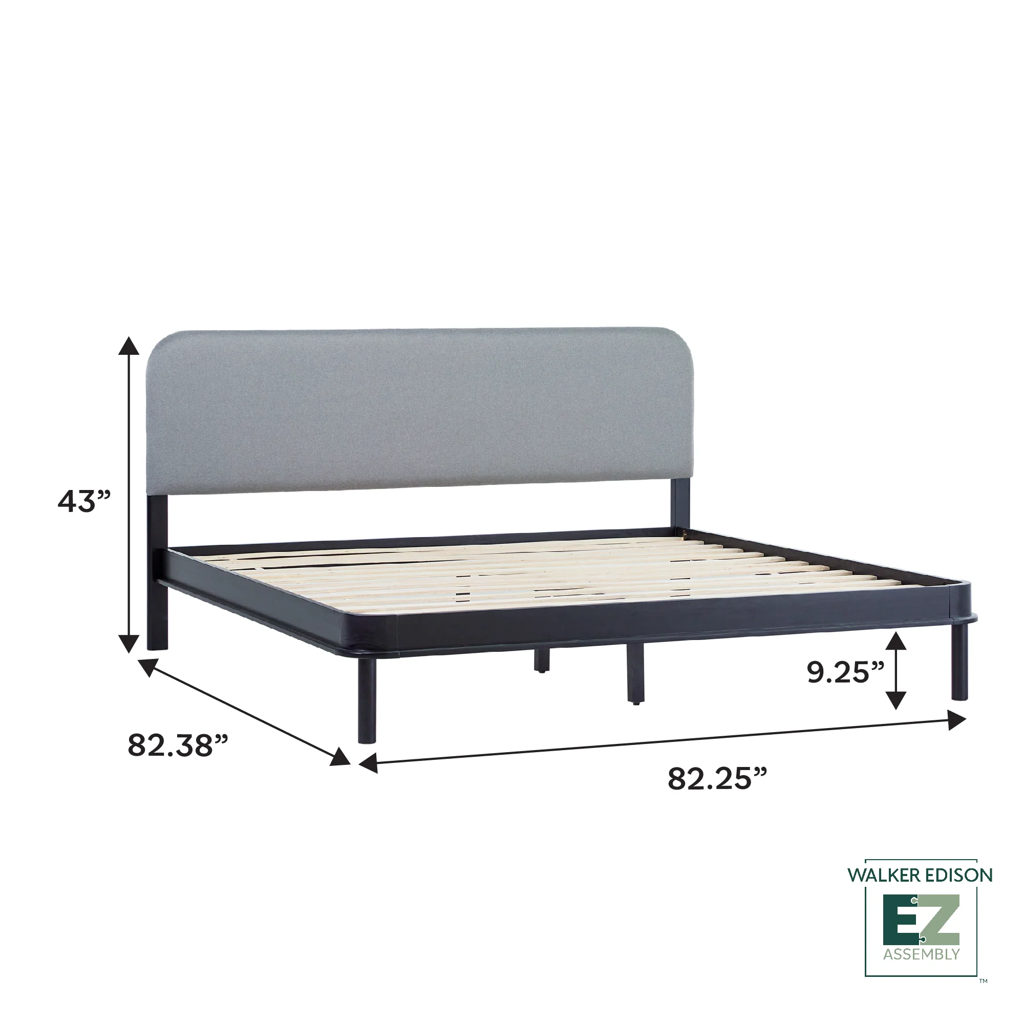 Annette Contemporary Upholstered Headboard Curved Wood Bed Frame