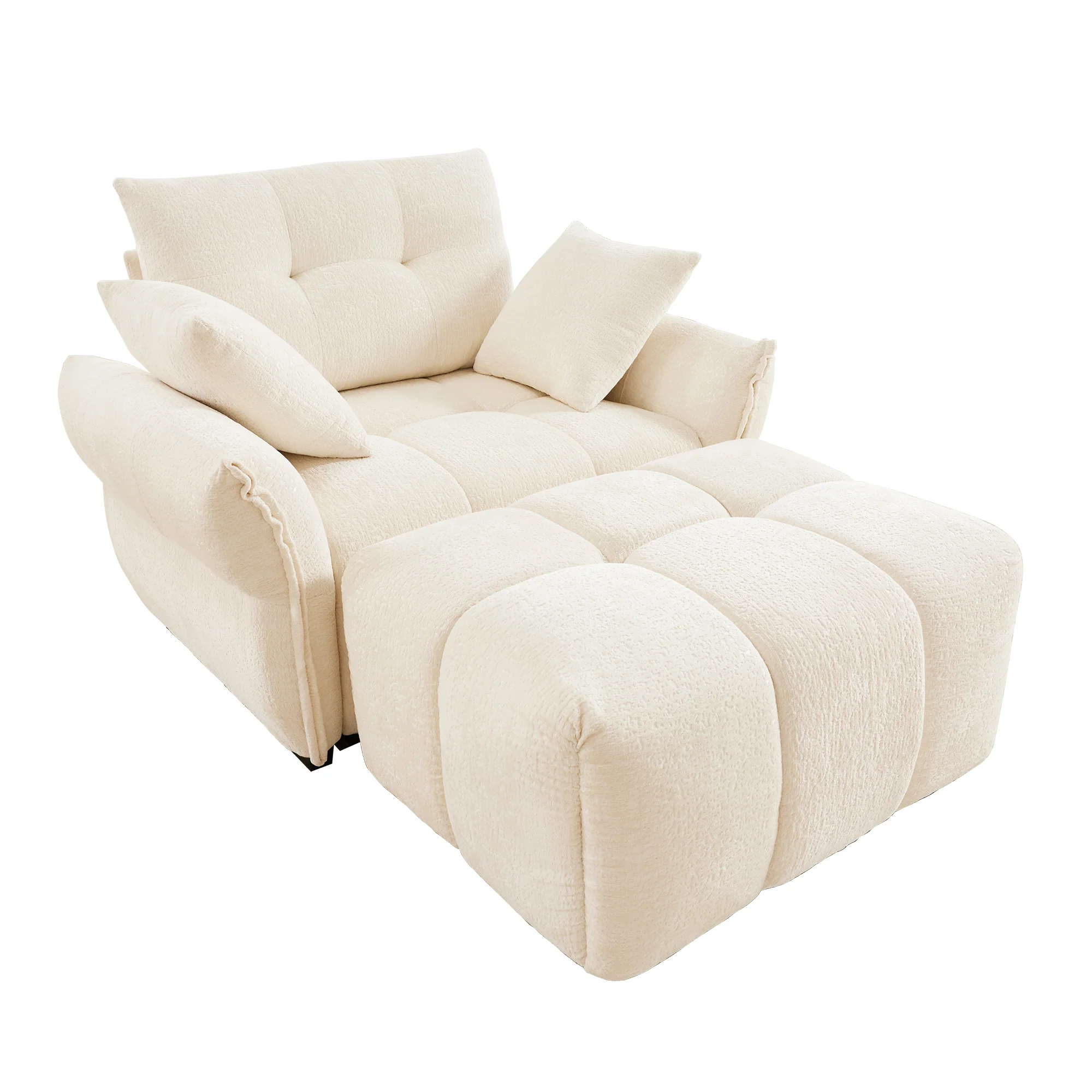 Walker Edison | Modern Tufted Ergonomic White Chenille Accent Chair with Ottoman Set