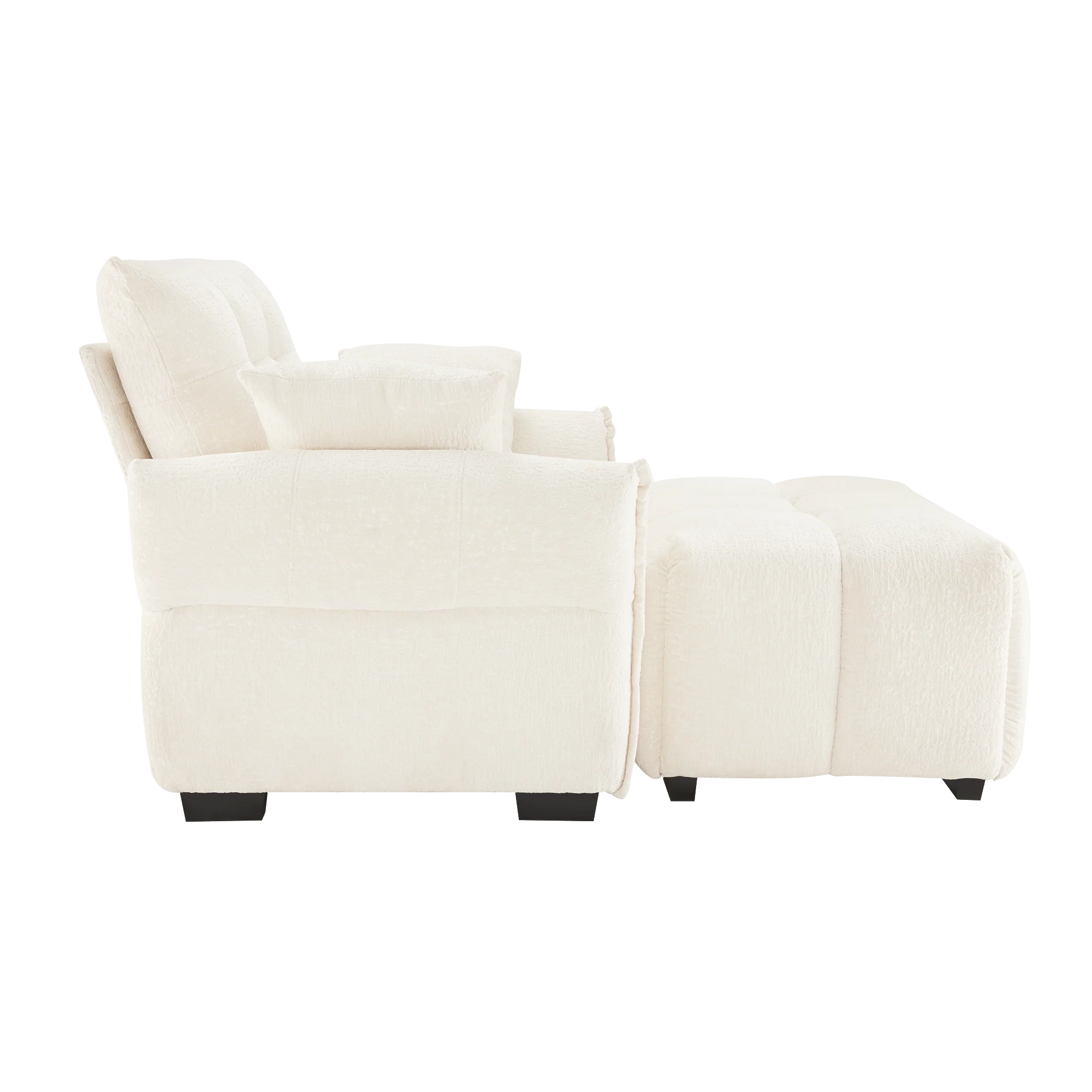Walker Edison | Modern Tufted Ergonomic White Chenille Accent Chair with Ottoman Set