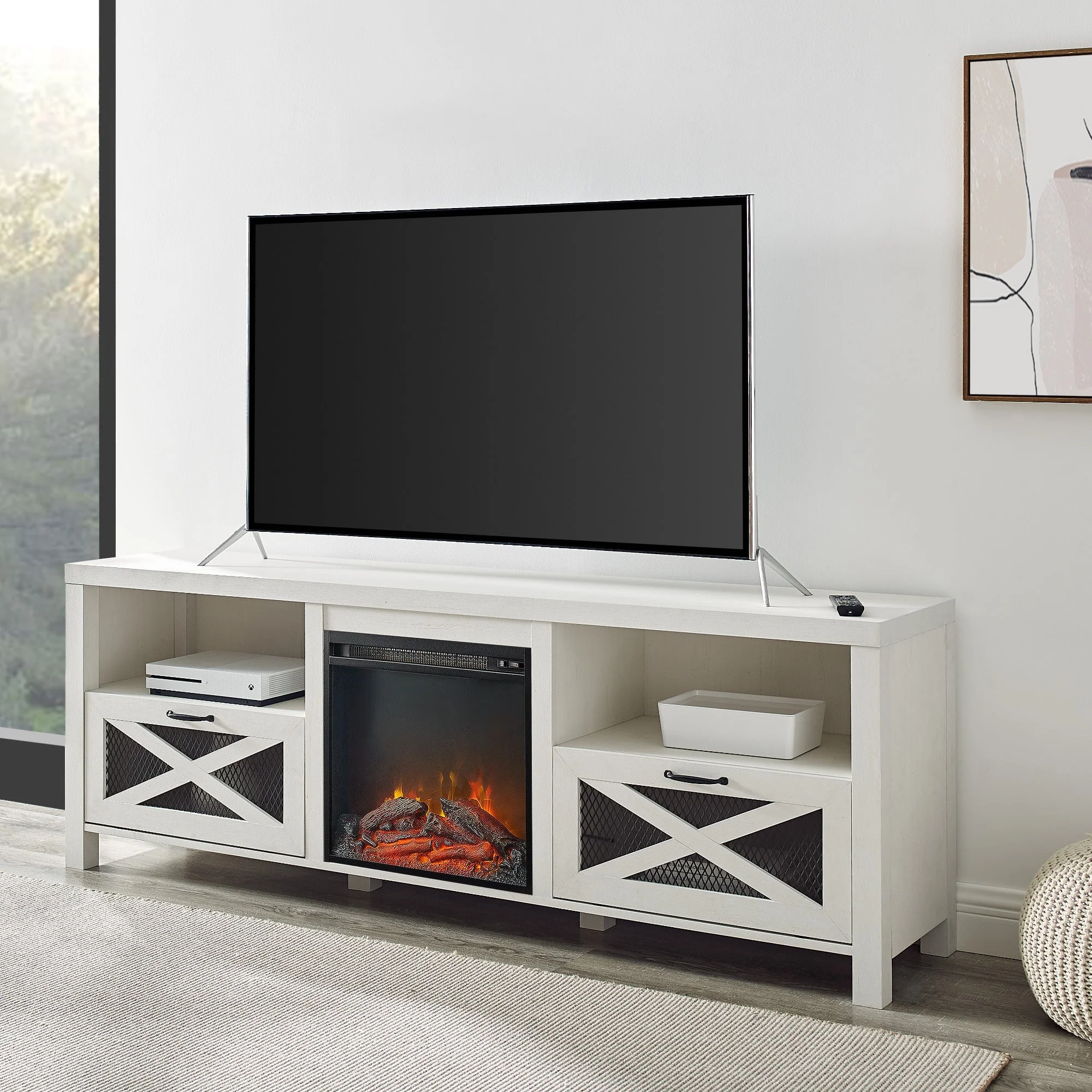 Farmhouse Abilene 70 Rustic Fireplace TV Stand