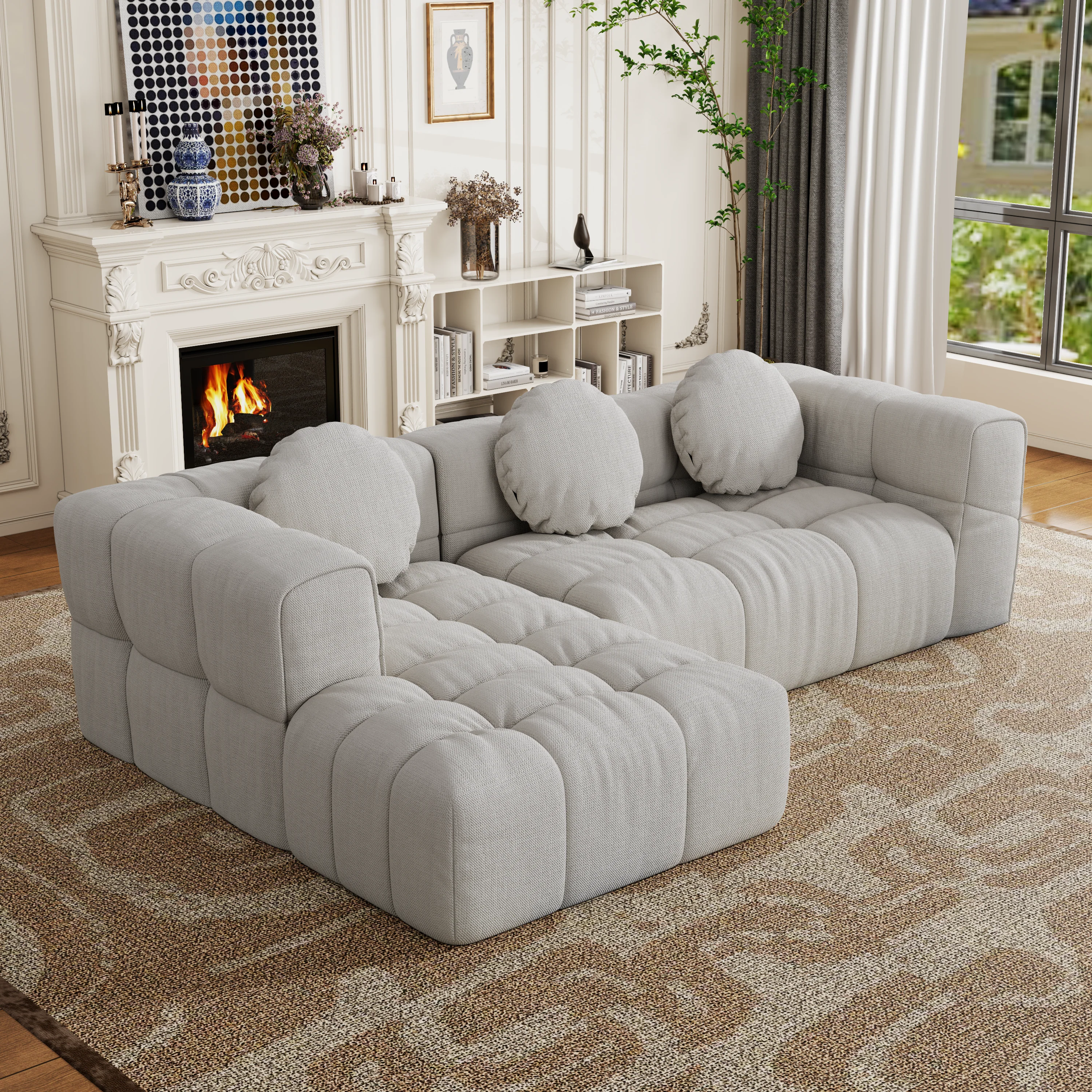 Walker Edison | Modular Minimalist Tufted Sectional Sofa Set with 3 pillows