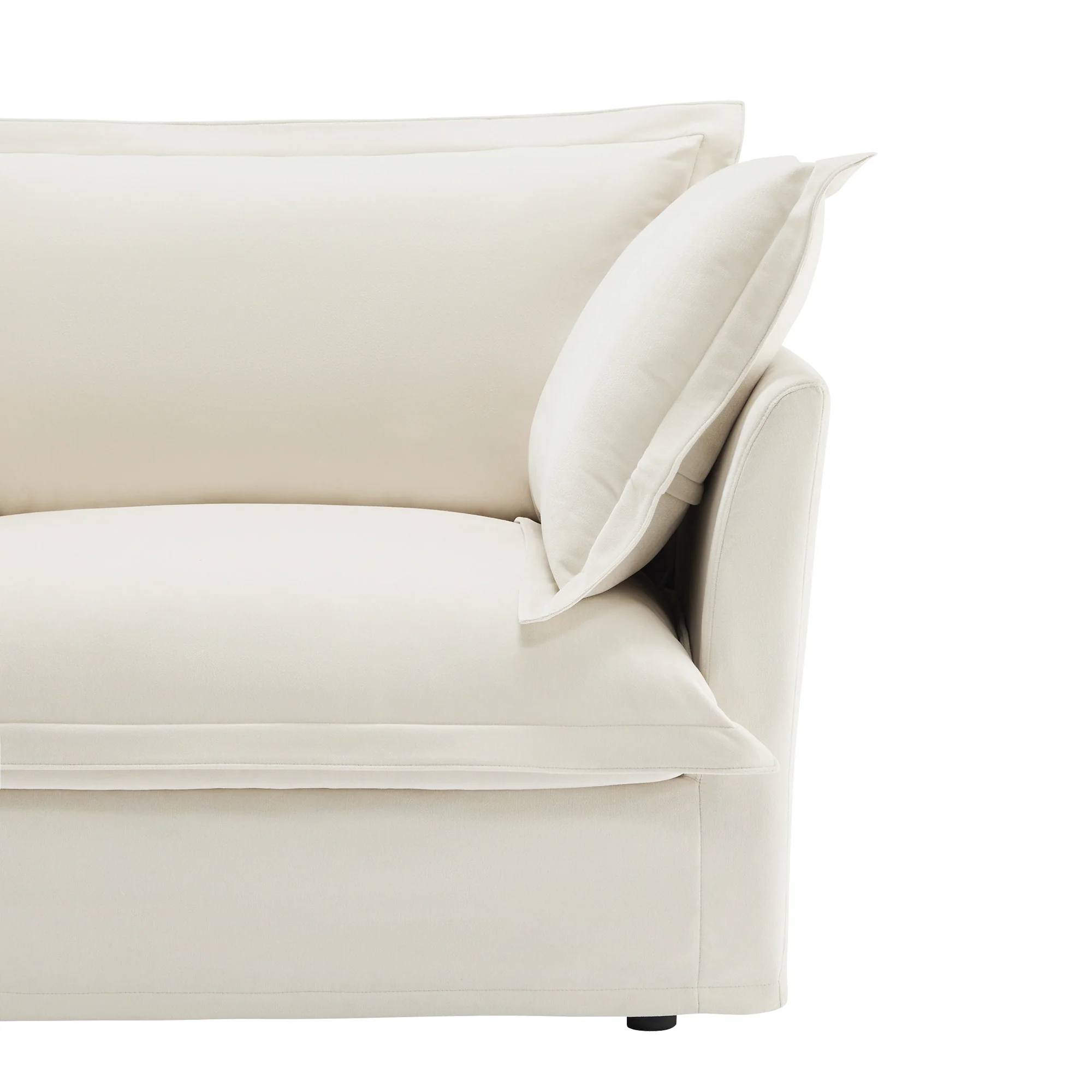 Walker Edison | Wide Deep Seat Slipcovered Beige Loveseat Sofa with 2 Ottomans