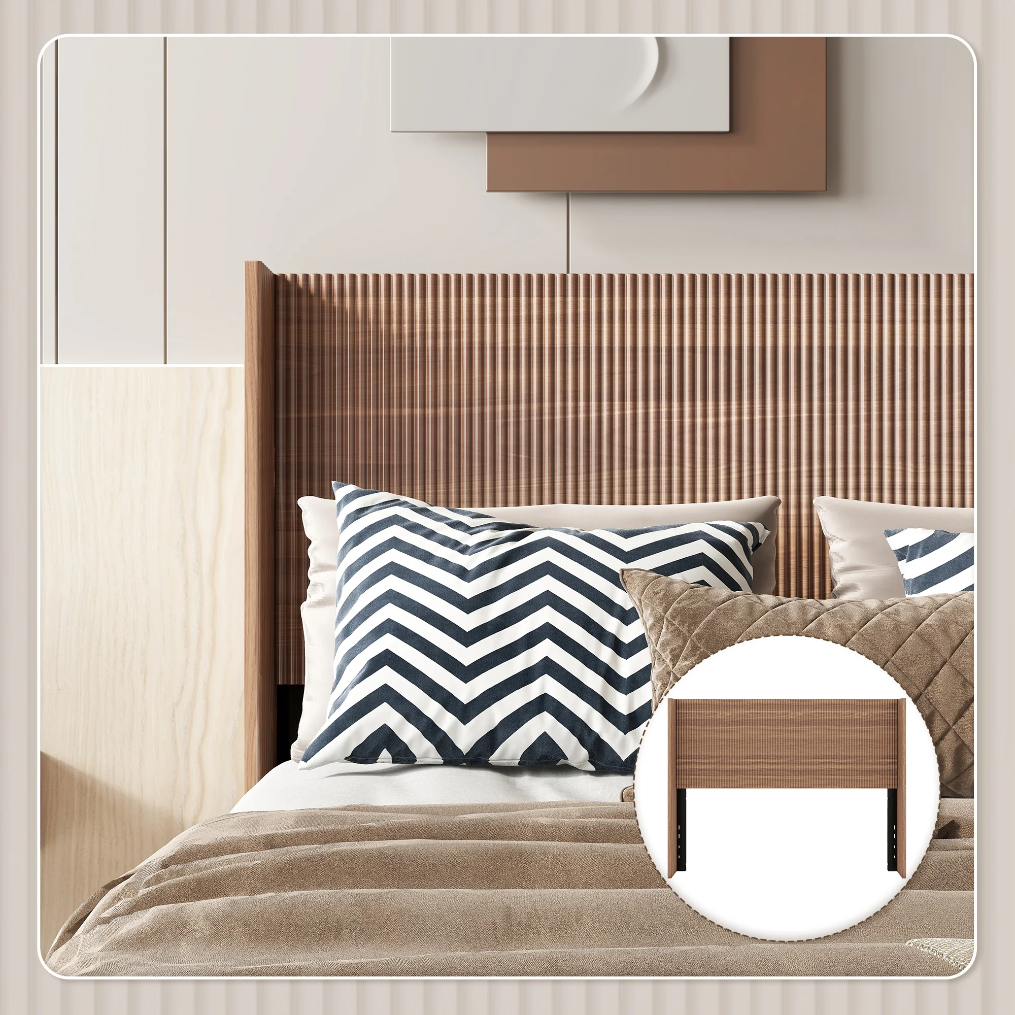 Walker Edison | Modern Groove Wingback Queen Headboard