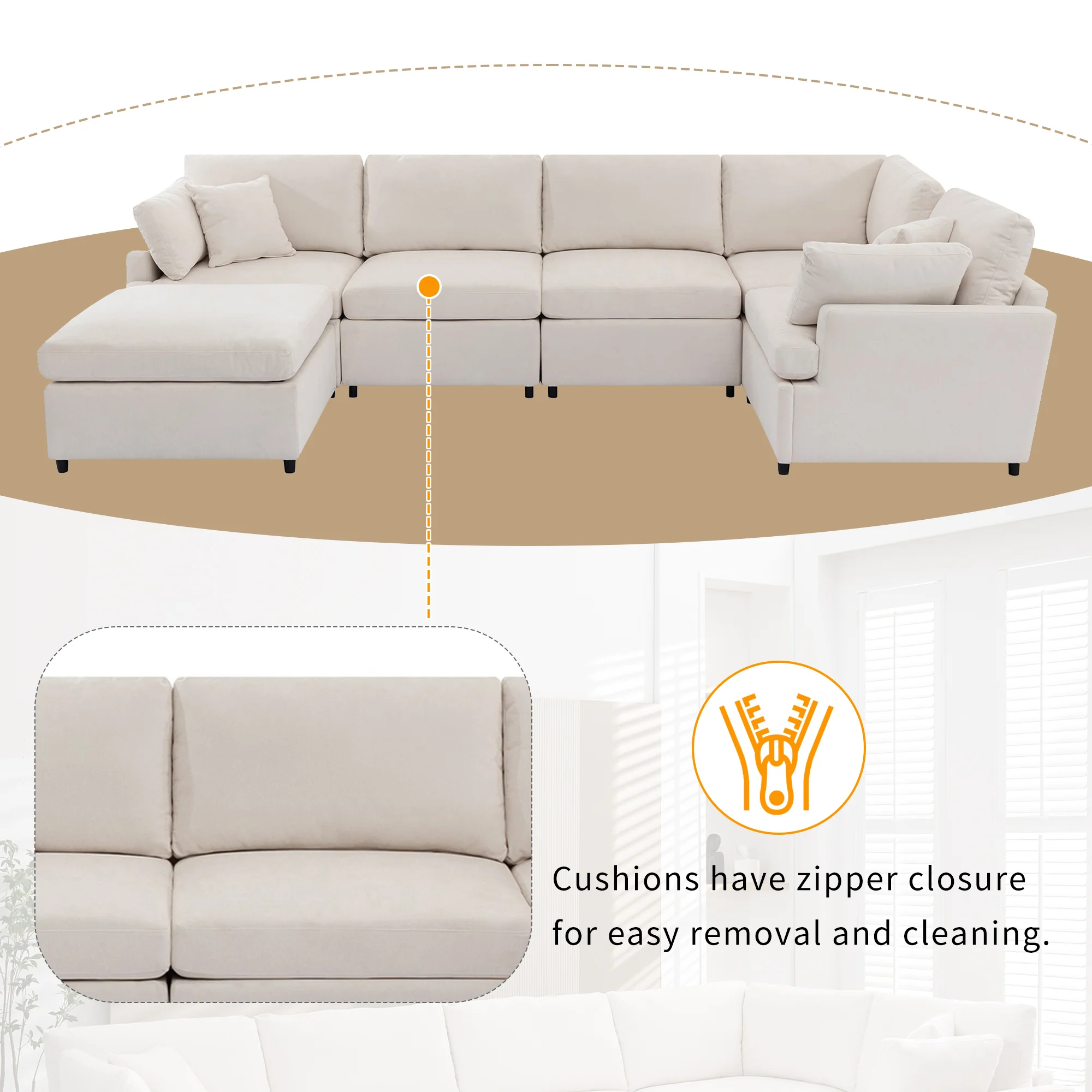 Walker Edison | Classic Modern Modular Sectional Sofa with Ottoman