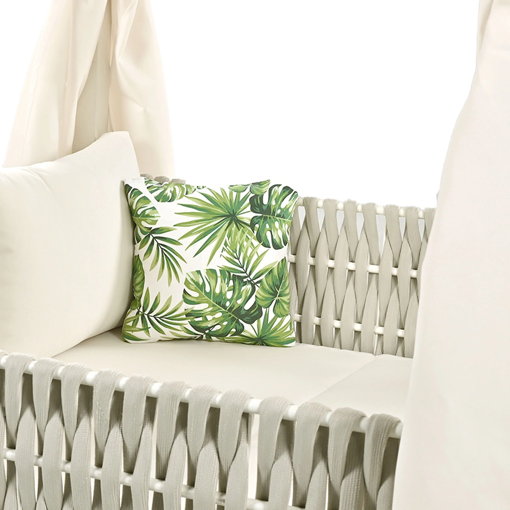 Walker Edison | Posh Outdoor Patio Sunbed with Curtains