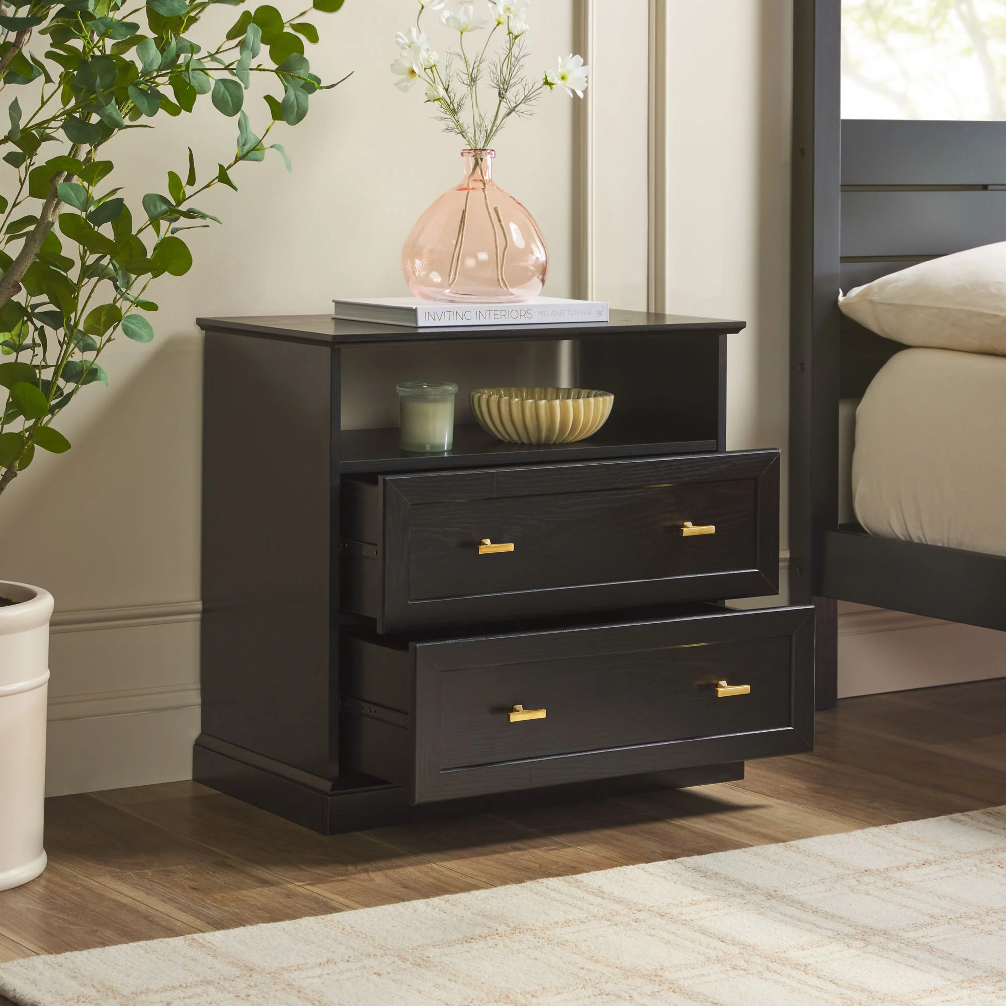 Clyde Modern Farmhouse Easy Assembly 2-Drawer Nightstand Side Table