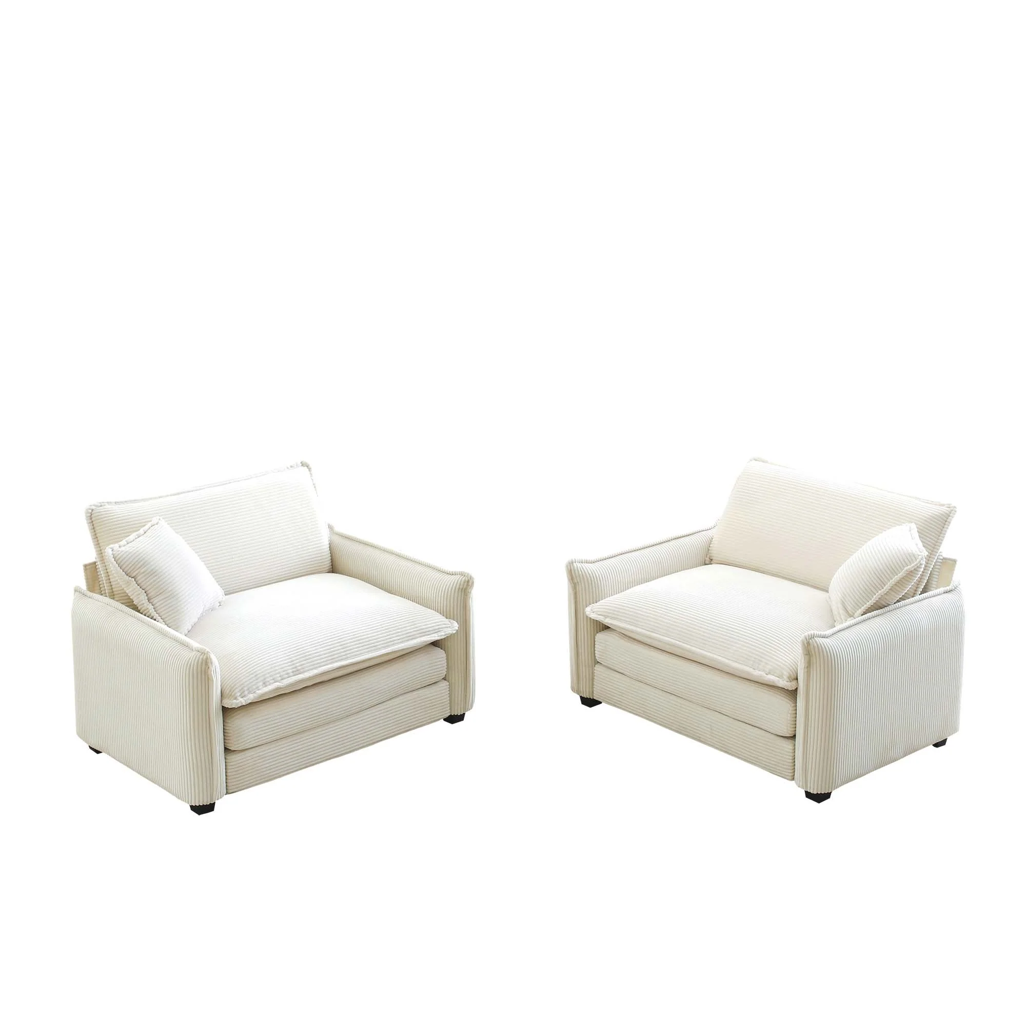 Walker Edison | Beige Corduroy Deep Seated Accent Chair Set