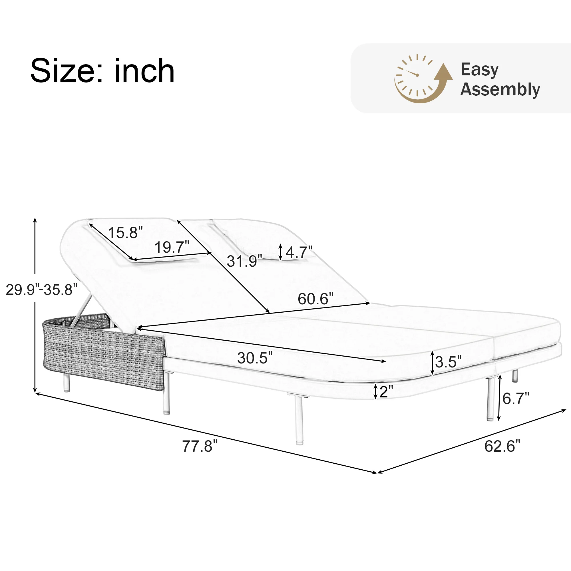 Walker Edison | Minimalist Outdoor Patio Rattan Adjustable Daybed