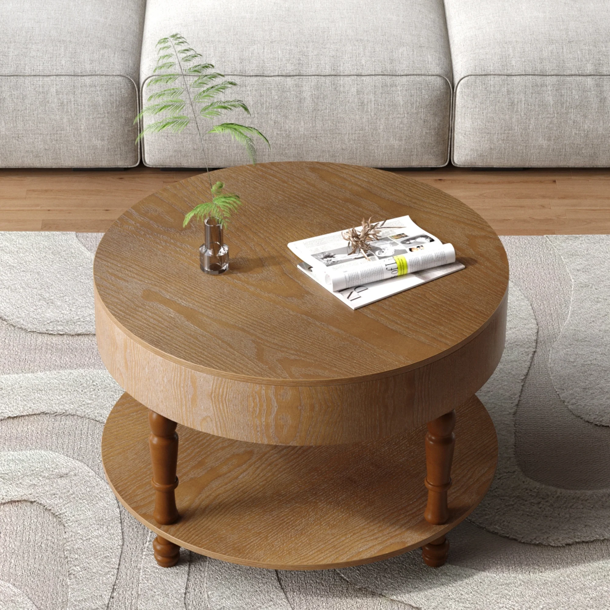 Walker Edison | Elevated Traditional 31.5' Round Coffee Table with Dual Storage