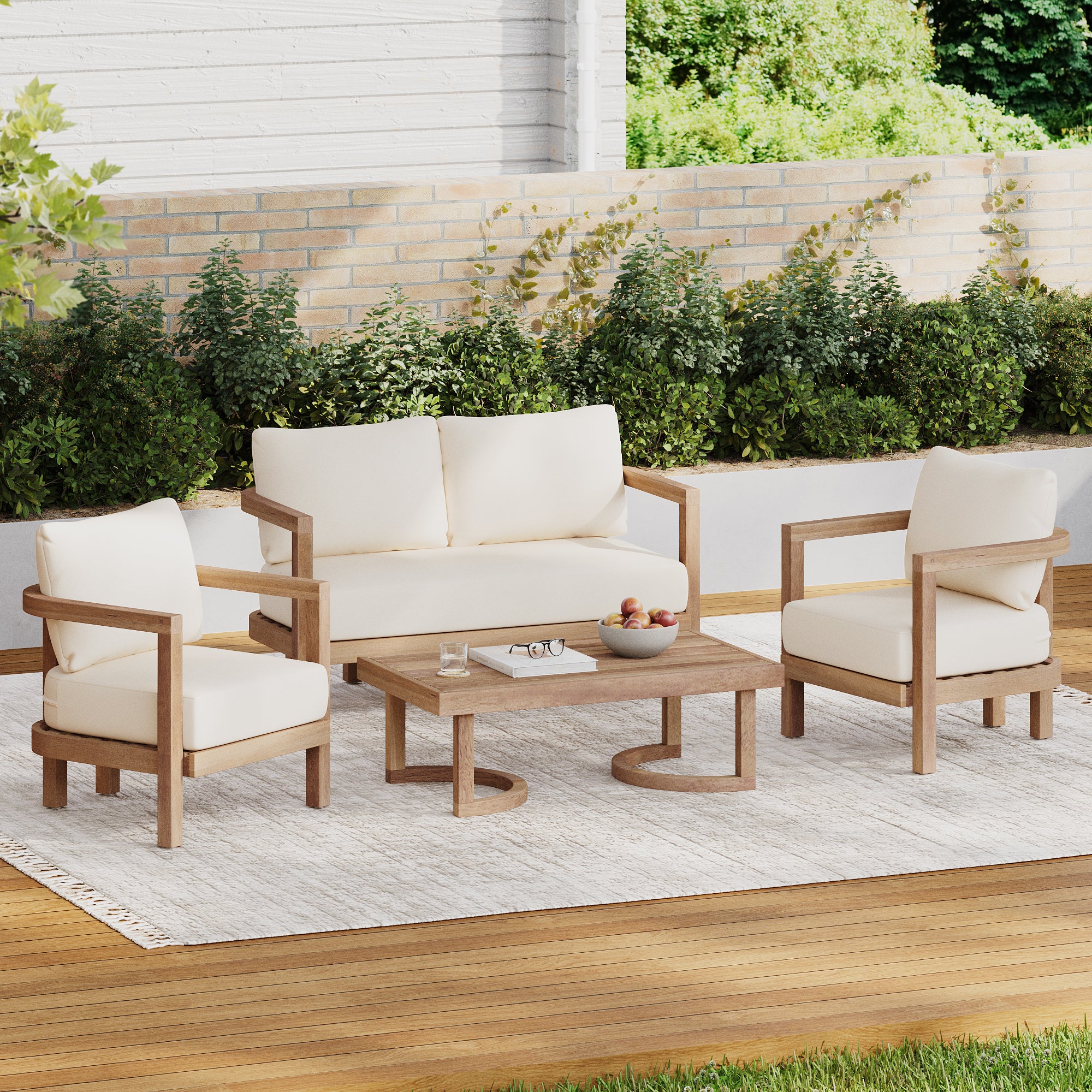 Walker Edison | 4-Pieces Acacia Wood Patio Furniture Set