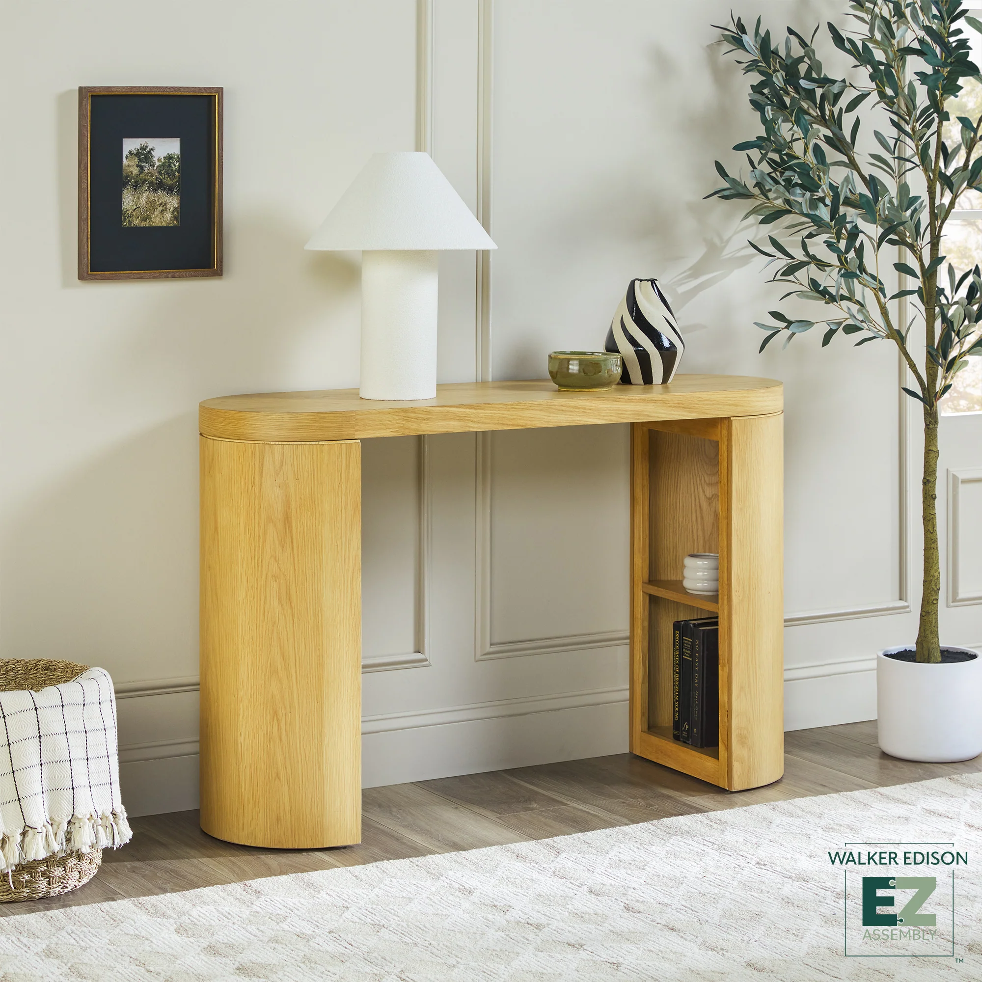 Maya 48 Modern Easy Assembly Oak Wood Veneer Console Entry Table with Storage