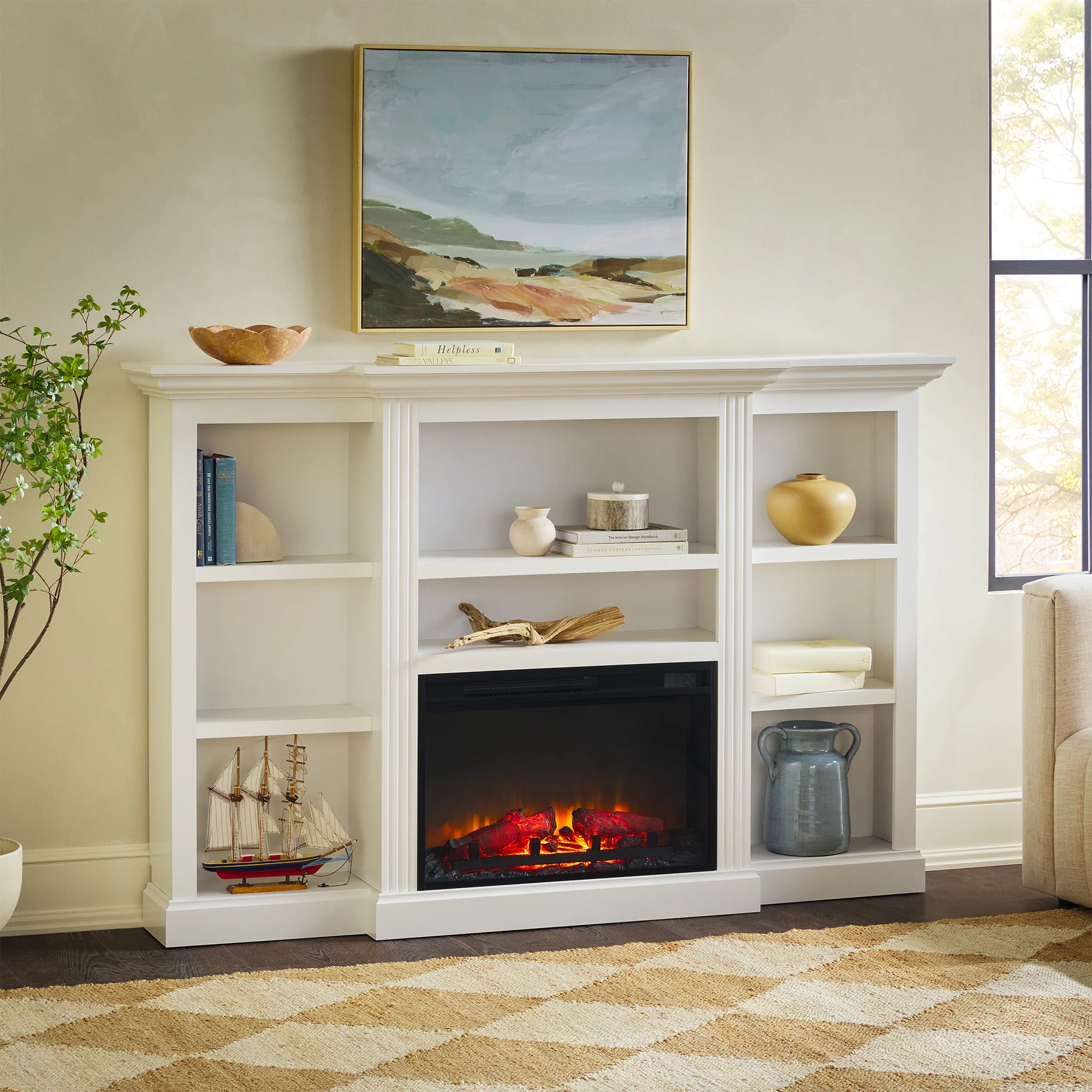 Cullen 70 Traditional Electric Fireplace with Mantel and Shelves