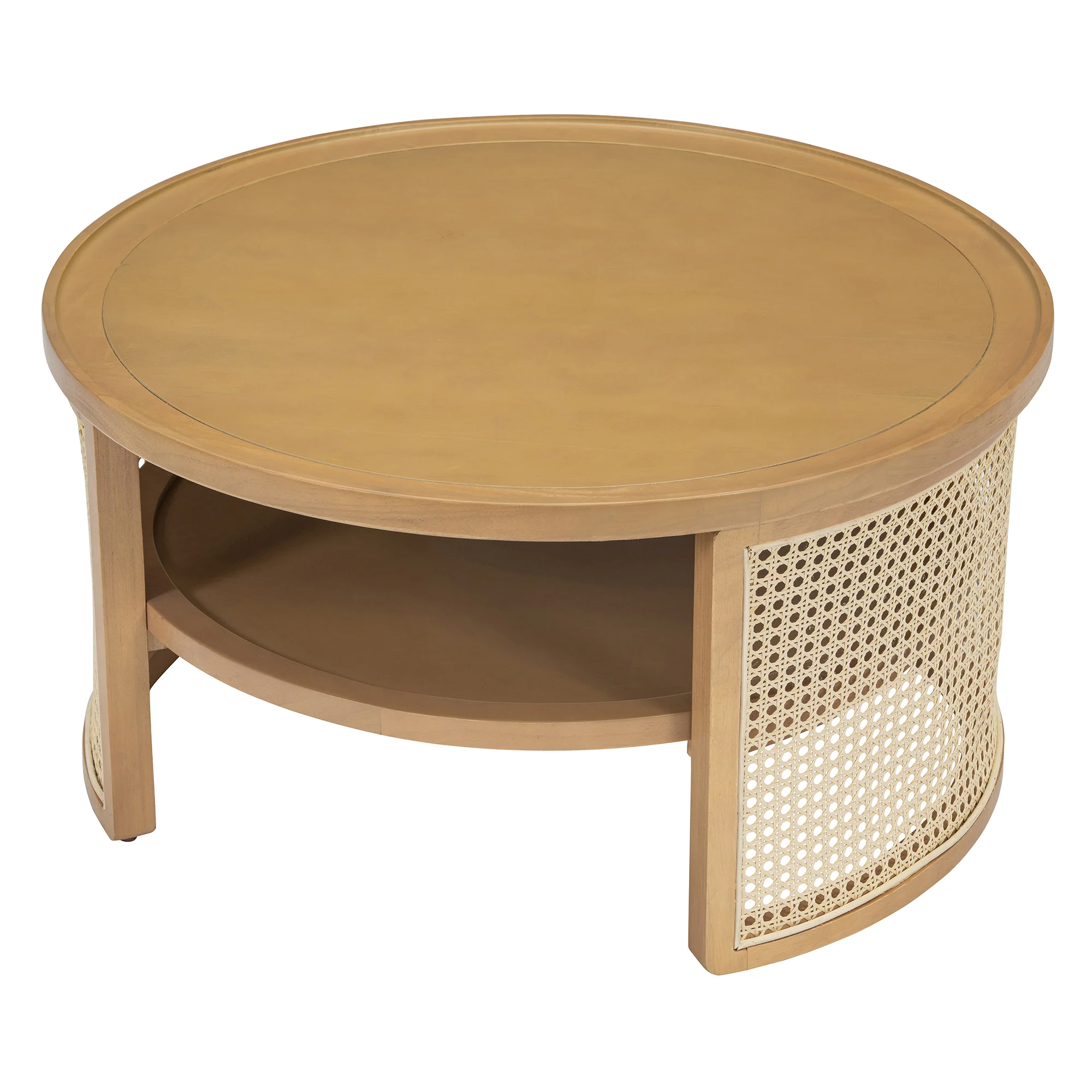 Walker Edison | Tiered Round Rattan Coffee Table with Storage