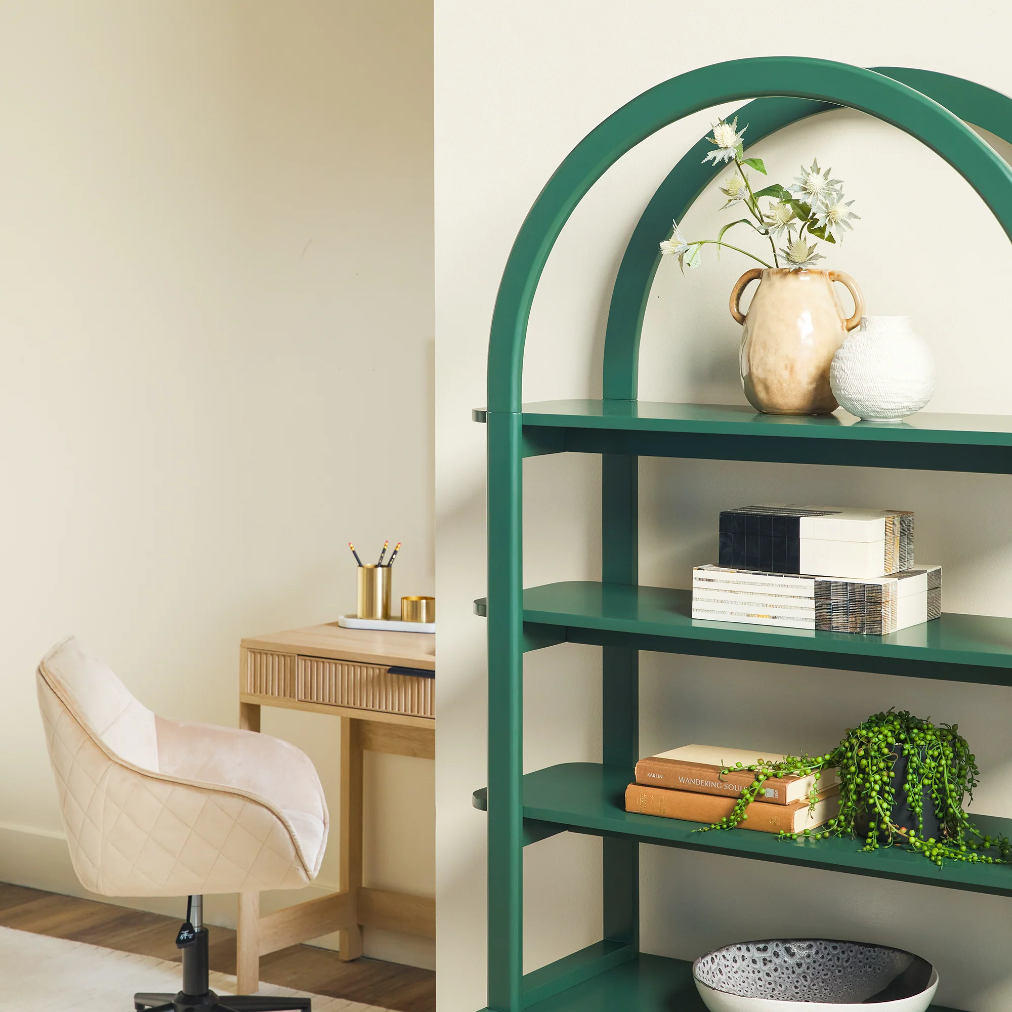Zoey Modern Arched Wood Cabinet Storage Bookcase