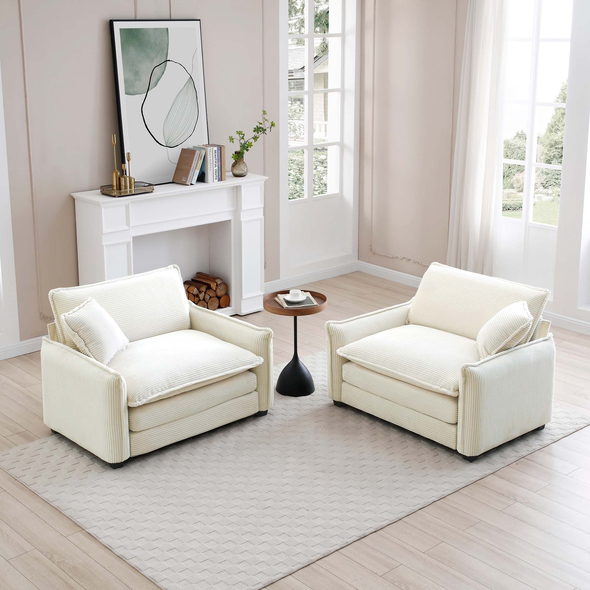 Walker Edison | Beige Corduroy Deep Seated Accent Chair Set