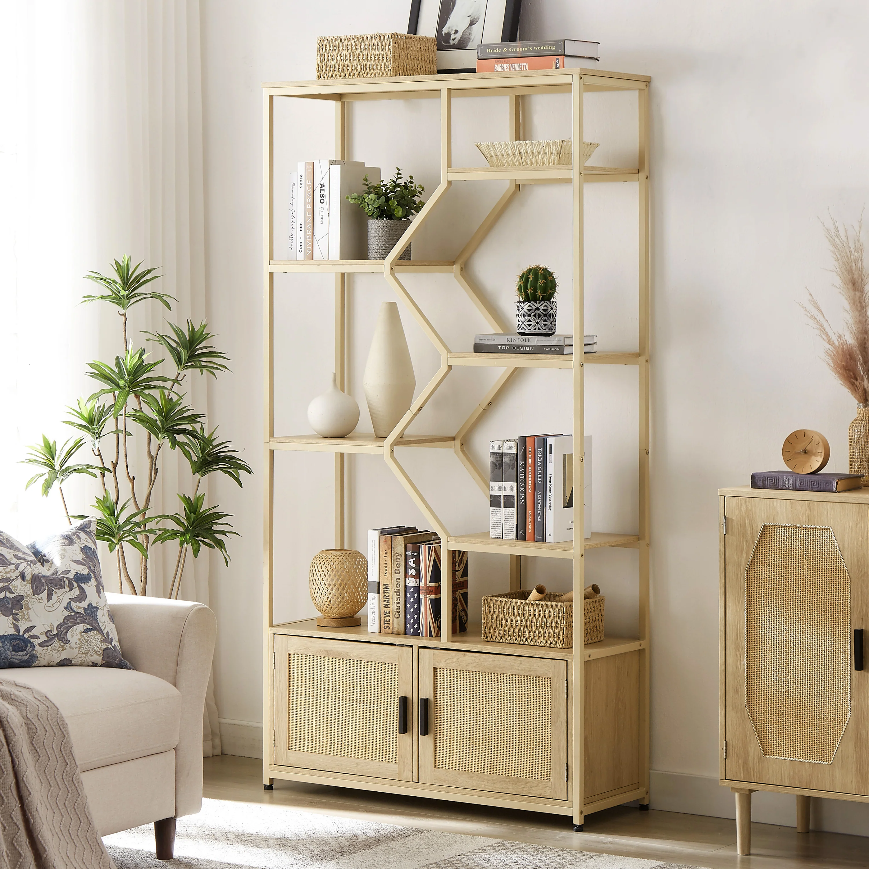 Walker Edison | Rattan Bookshelf Storage Cabinet