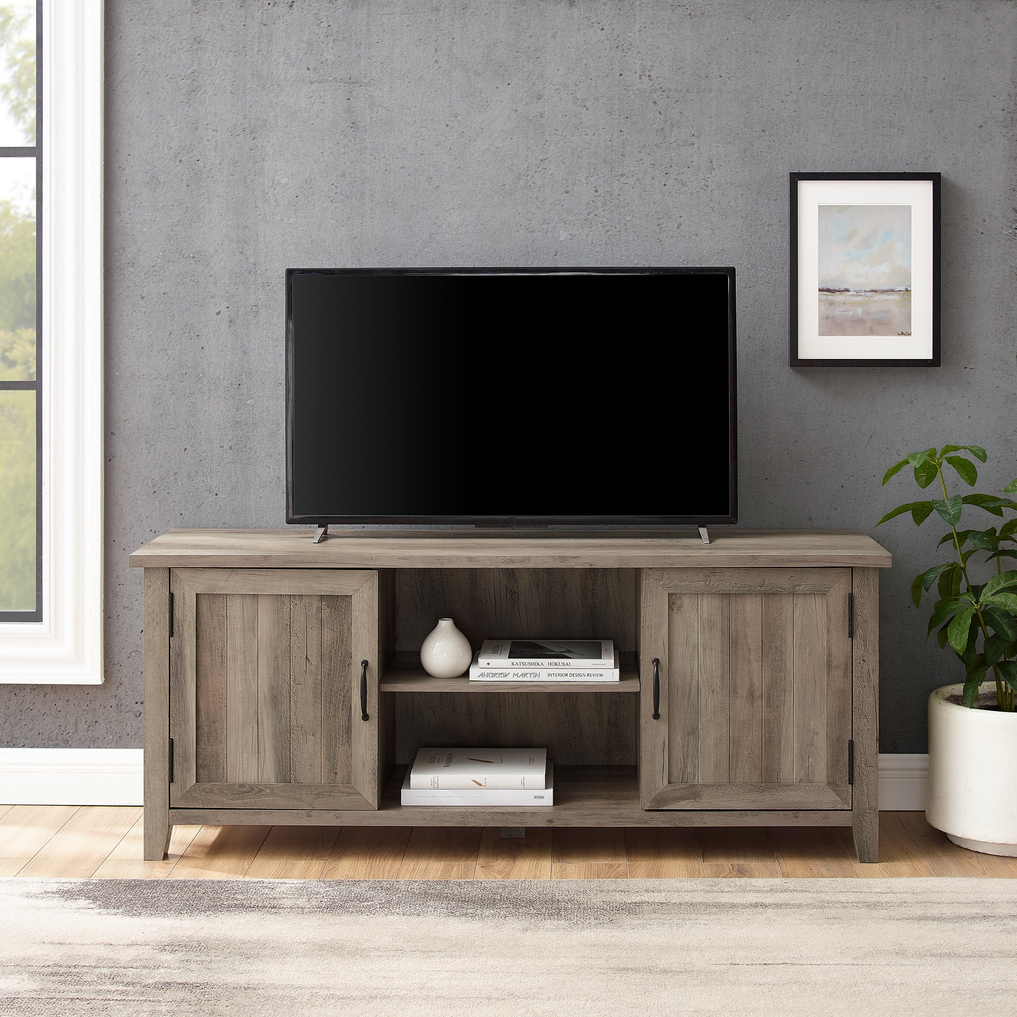 Farmhouse 58 Modern Grooved 2 Door TV Stand