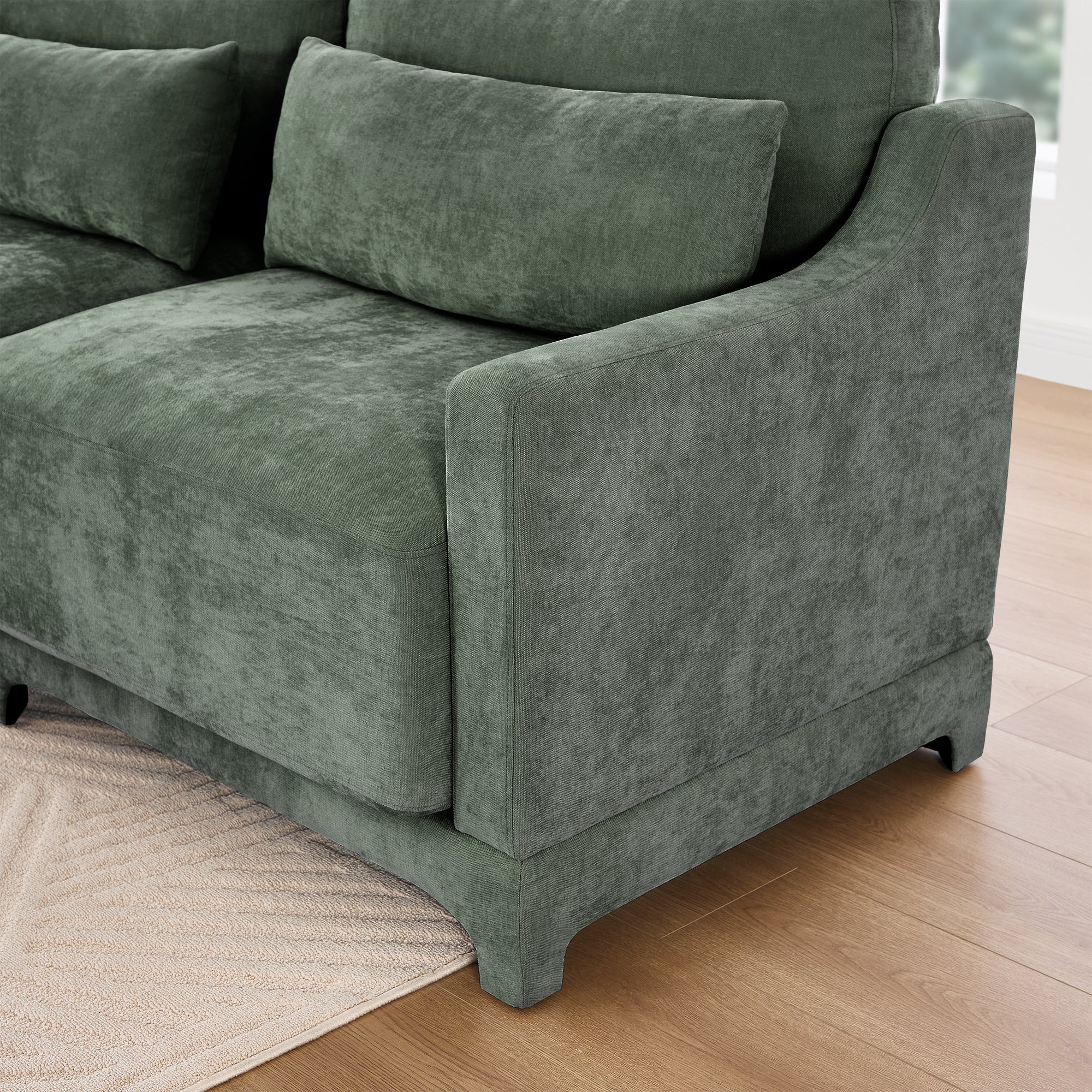 Walker Edison |Ergonomic Design Green Chenille Loveseat Sofa with Ottoman