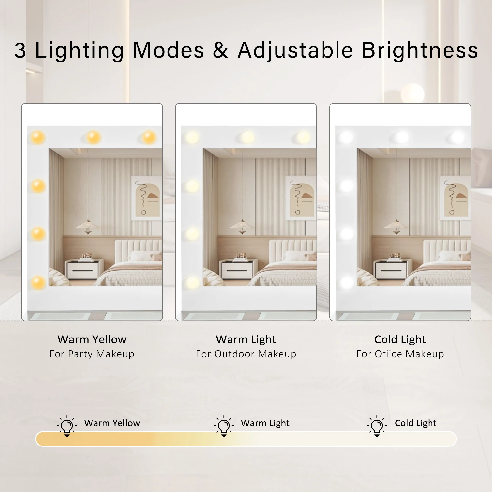Walker Edison | Vanity Desk with Large Mirror and Hollywood Bulbs