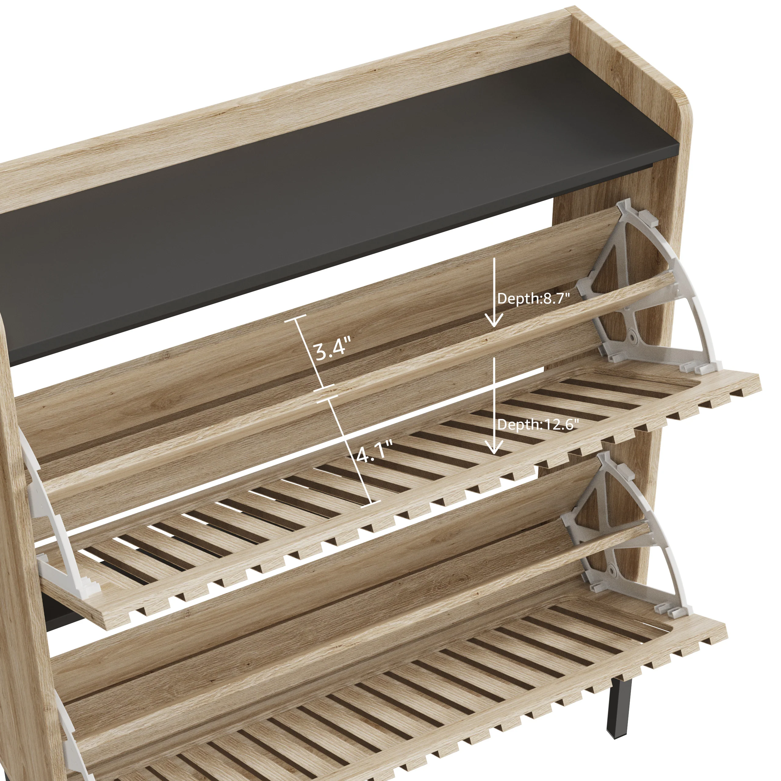 Walker Edison | Stylish Teak and Black Entryway Shoe Cabinet