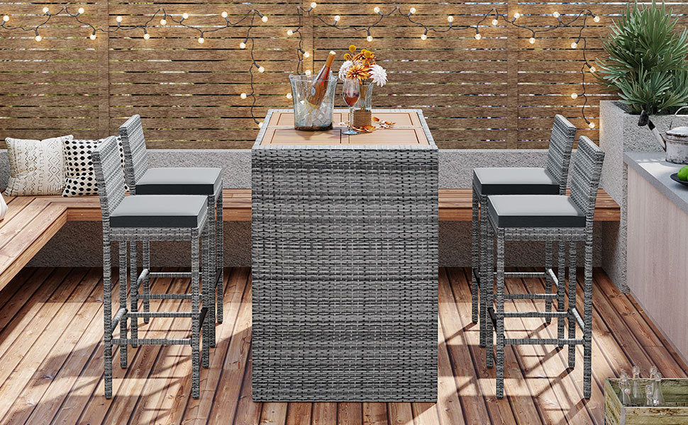 Walker Edison | 5-pieces Outdoor Patio Wicker Bar Set