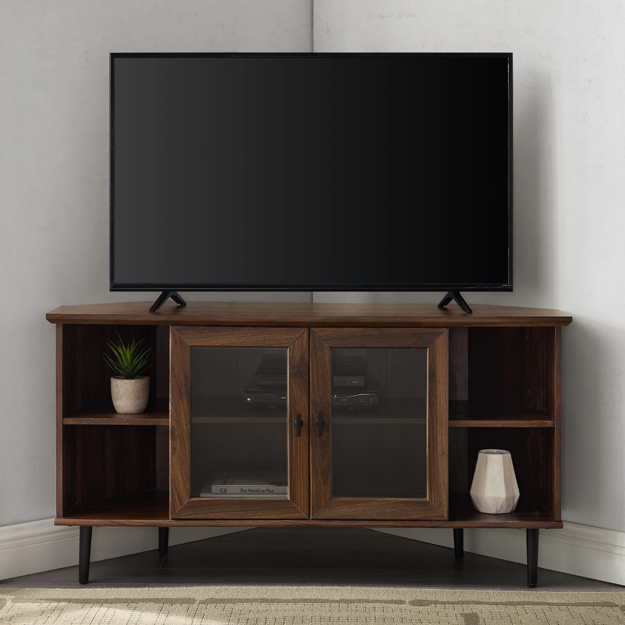 Clyde 48 Simple Glass Door Corner TV Stand