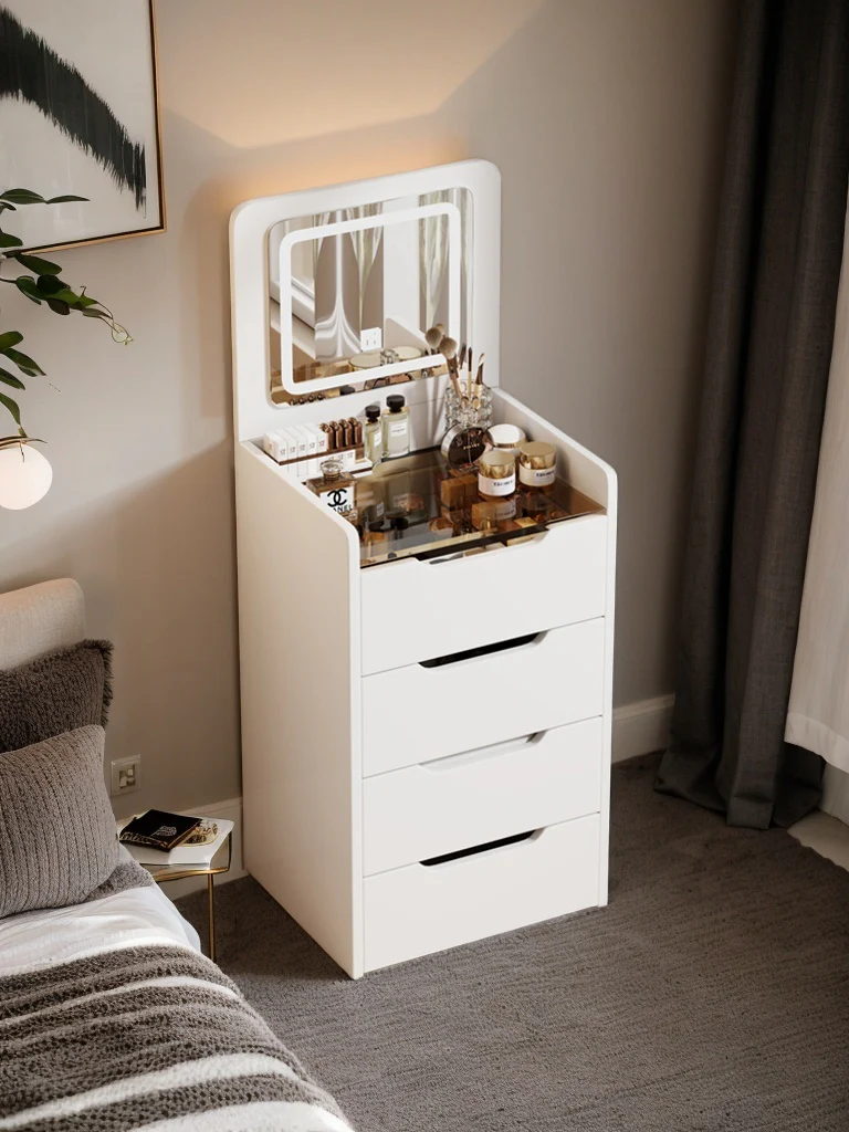 Walker Edison | White 3 in 1 Vanity Desk Set with Flip Top Mirror & Storage