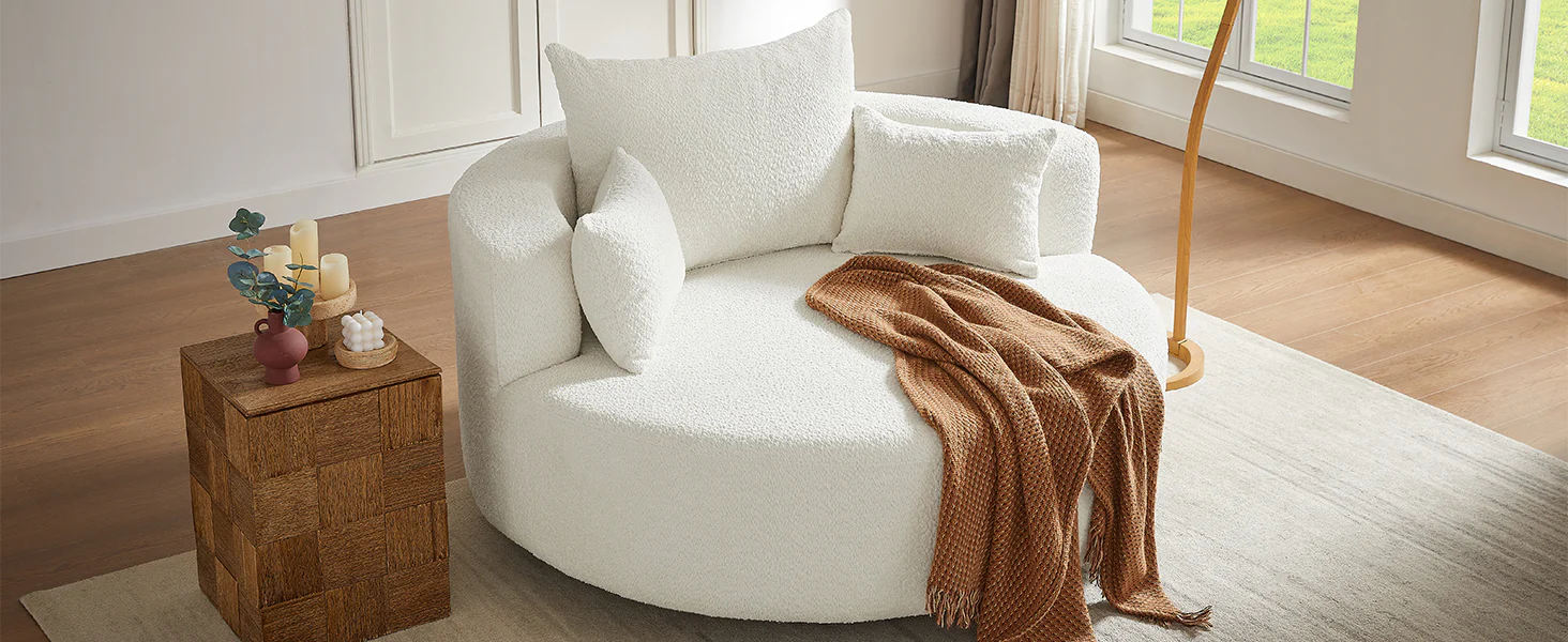 Walker Edison | 360° Swivel Accent Round Sofa Chair with Pillows
