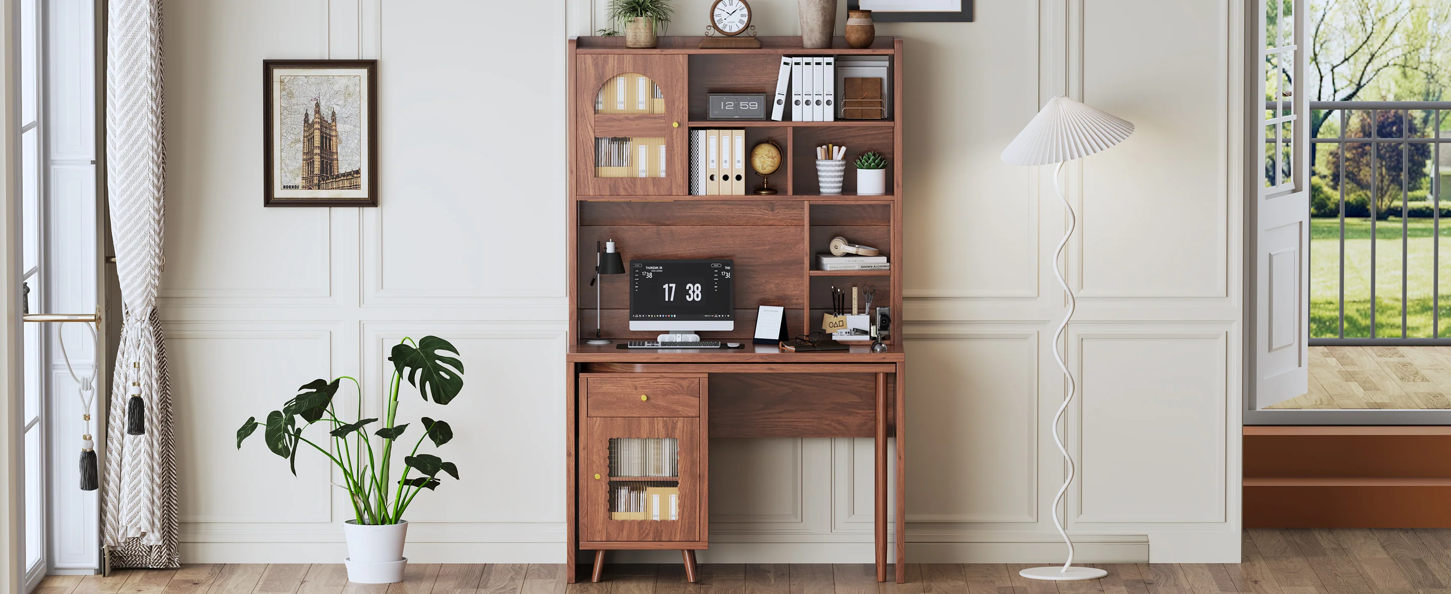 Walker Edison | Computer Desk with 90 Degree Rotating Desktop and Storage