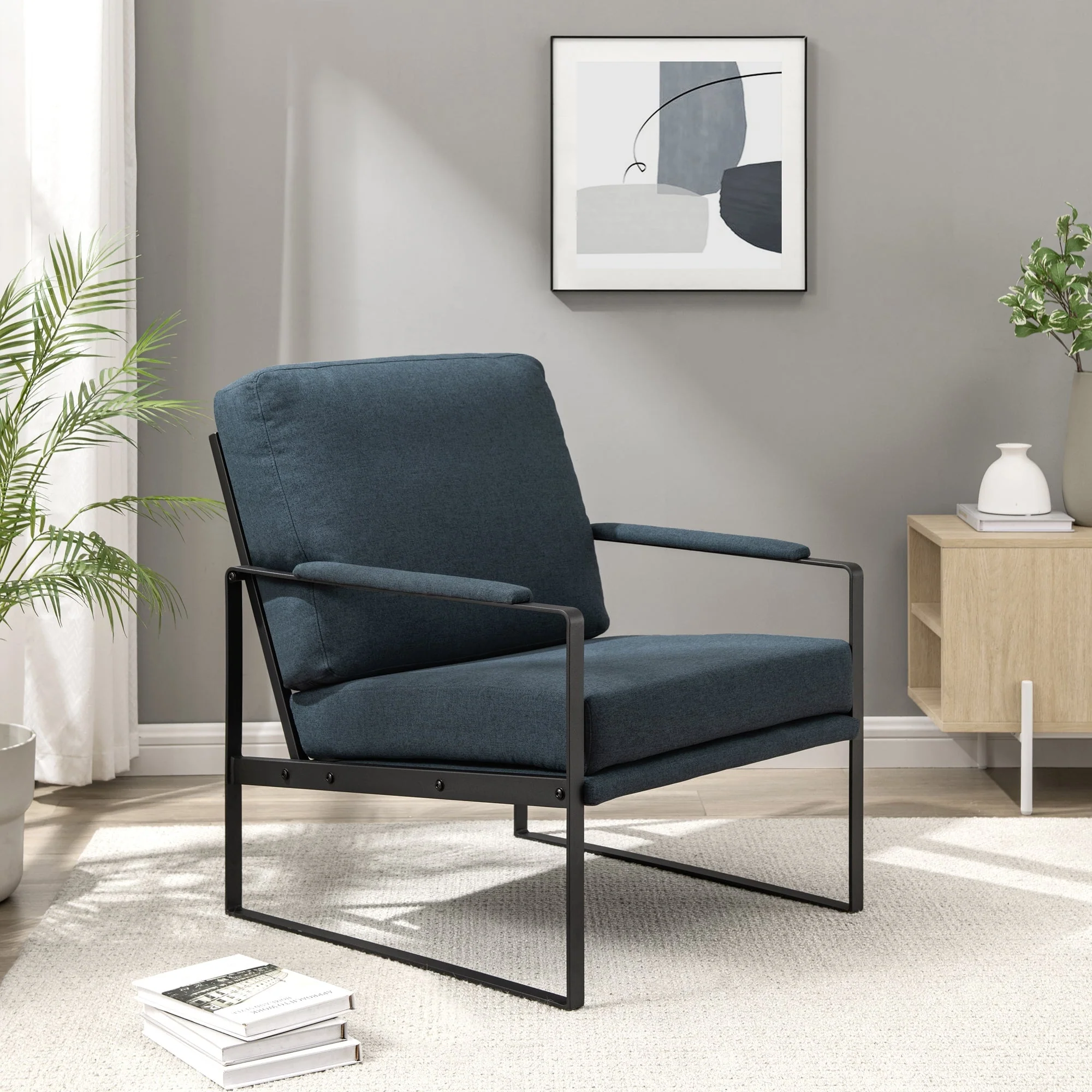 Contemporary Square Metal Frame Accent Chair
