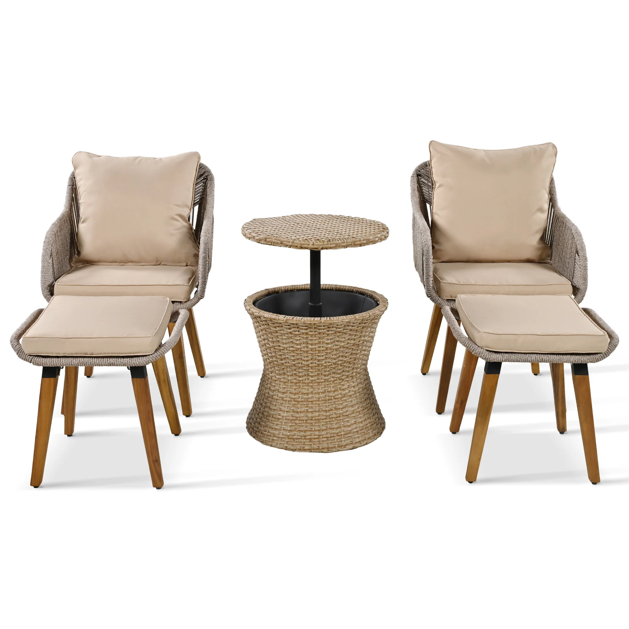Walker Edison | 5 Piece Outdoor Patio Chat Set with Ottomans and Side Table