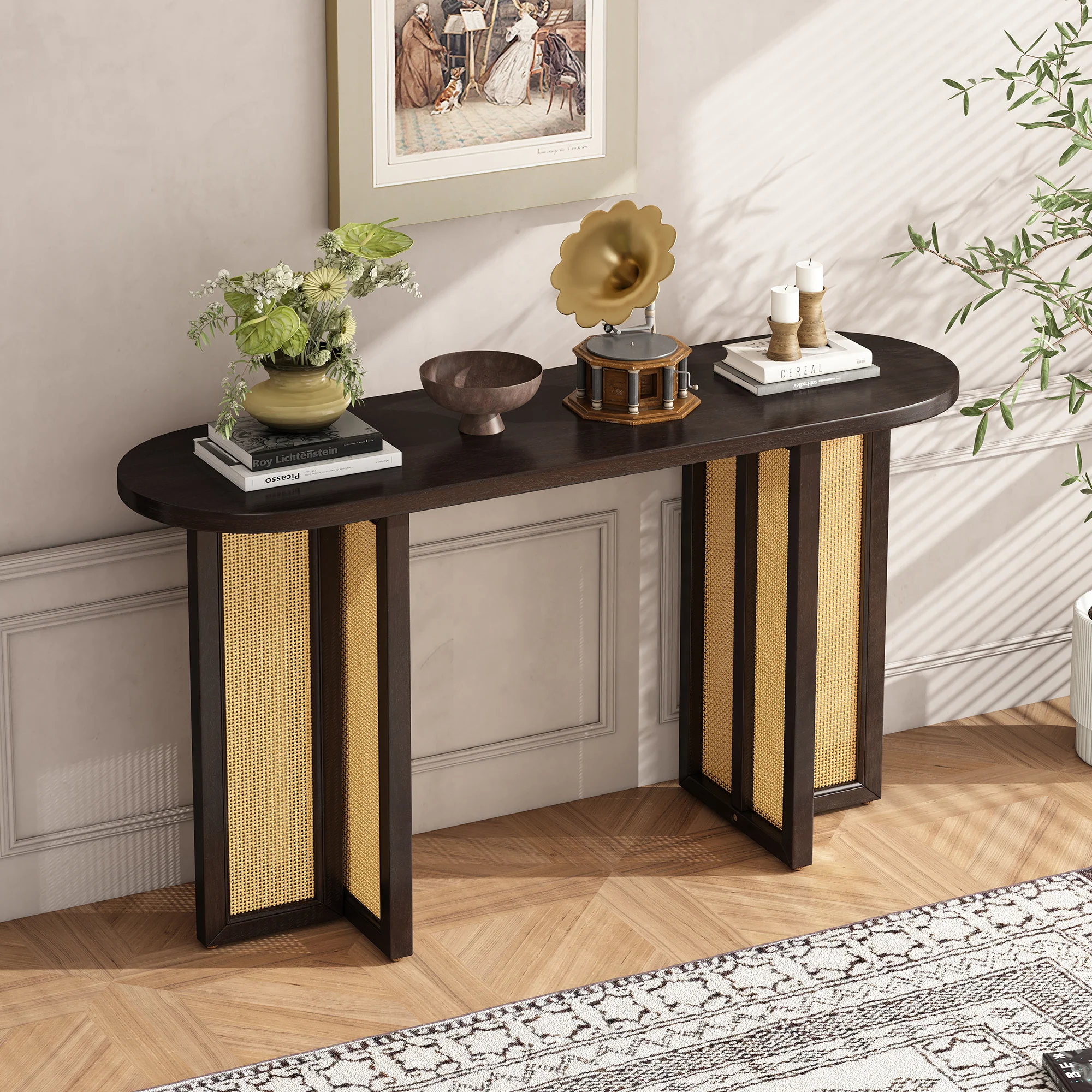 Walker Edison | Farmhouse Rattan Console Table Entryway Table