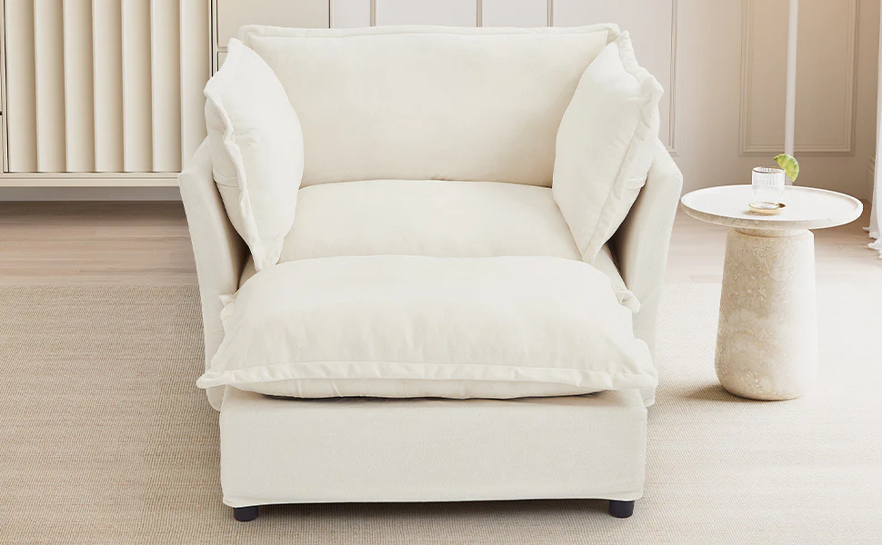 Walker Edison | Cozy Modern Chenille Armchair with Ottoman