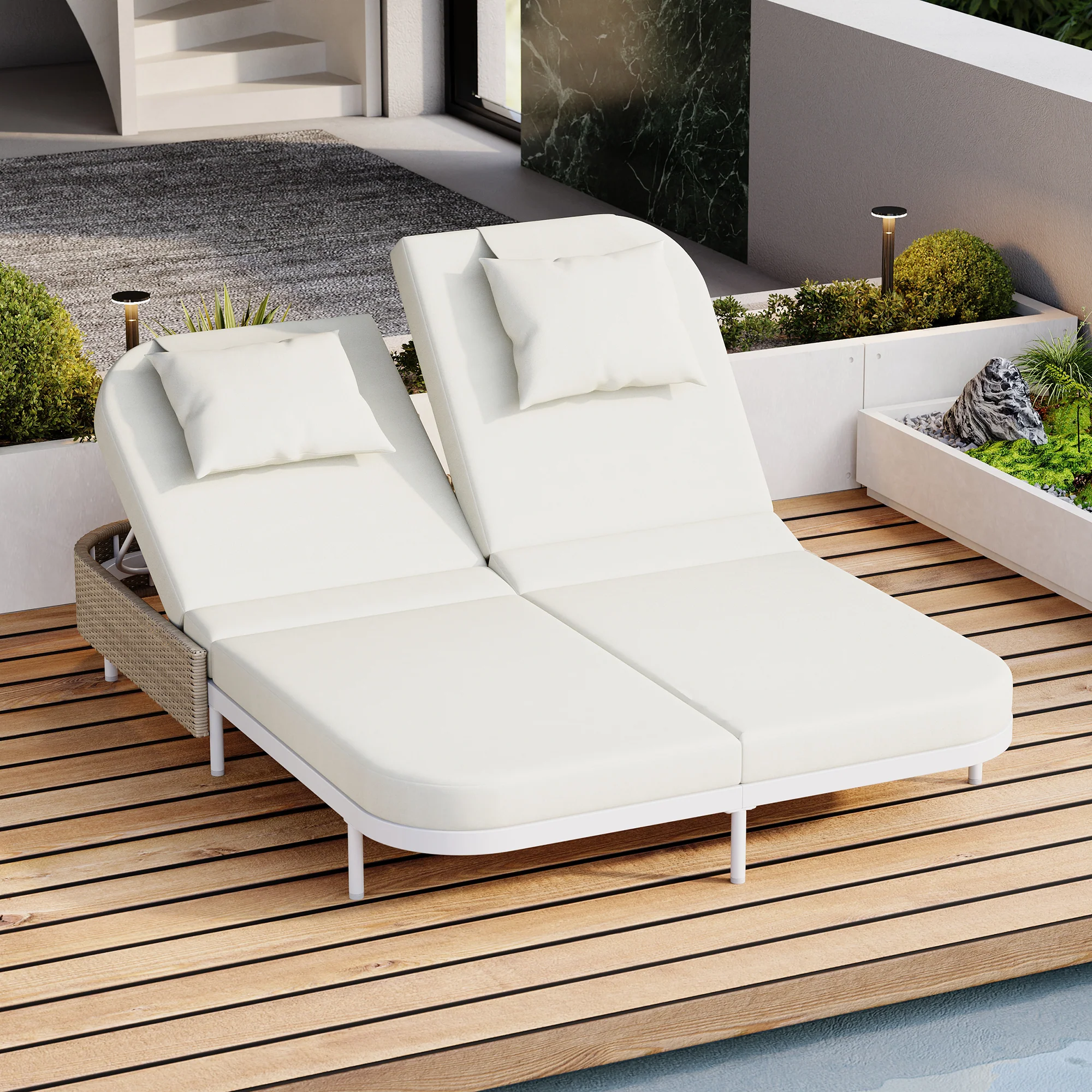 Walker Edison | Minimalist Outdoor Patio Rattan Adjustable Daybed