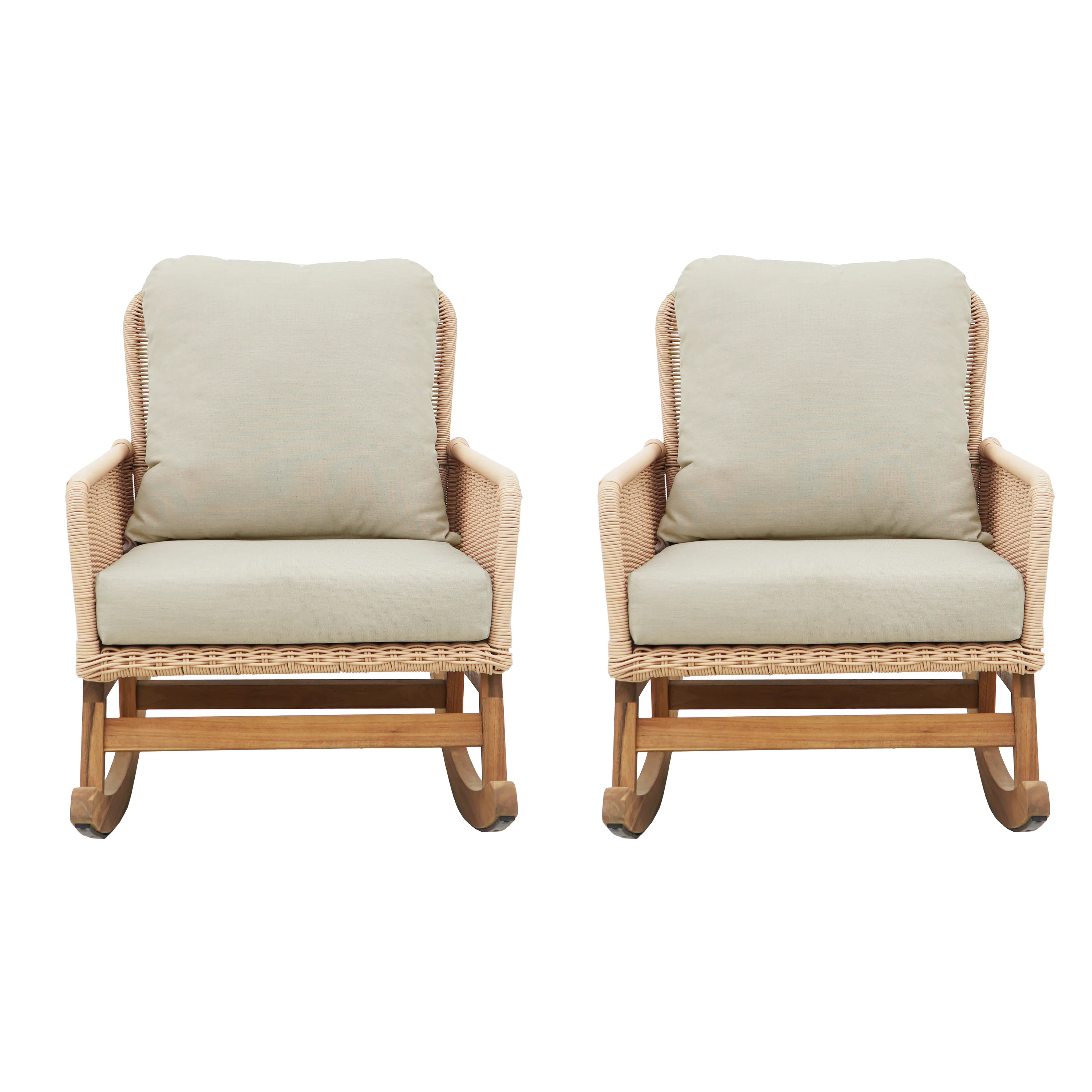 Walker Edison | Contemporary Minimalist Beige Wicker Rocking Chair Set of 2