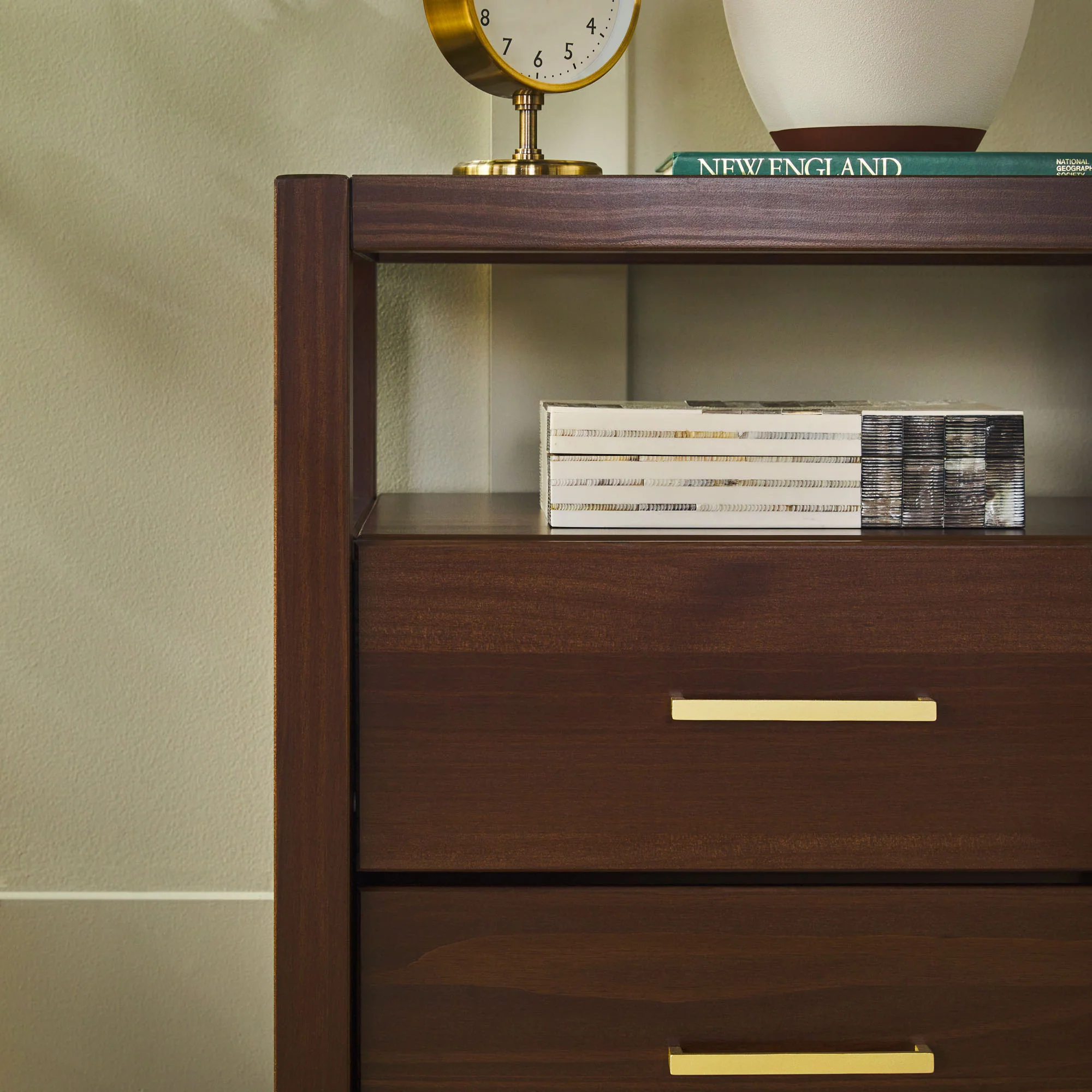 Isla Modern Easy Assembly Solid Wood 2-Drawer Nightstand Side Table with Glass Top