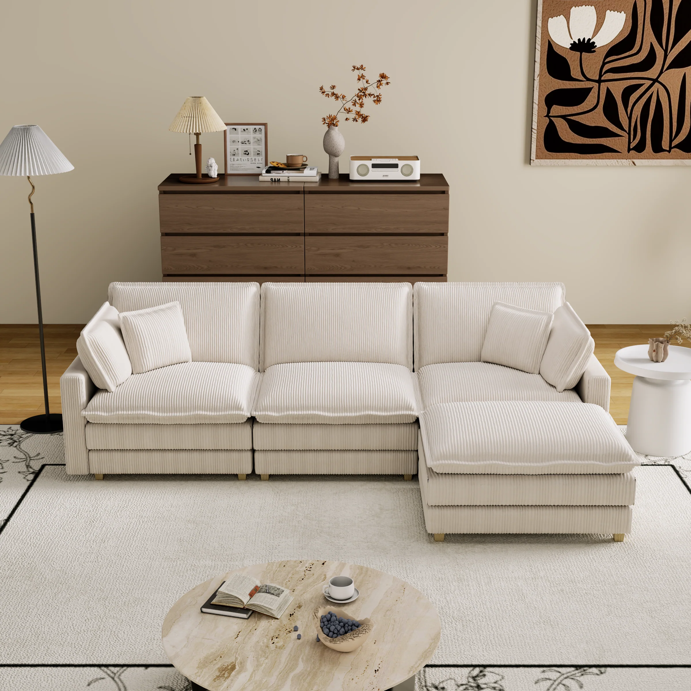 Walker Edison | Modular Deep Seat Corduroy Sectional Sofa