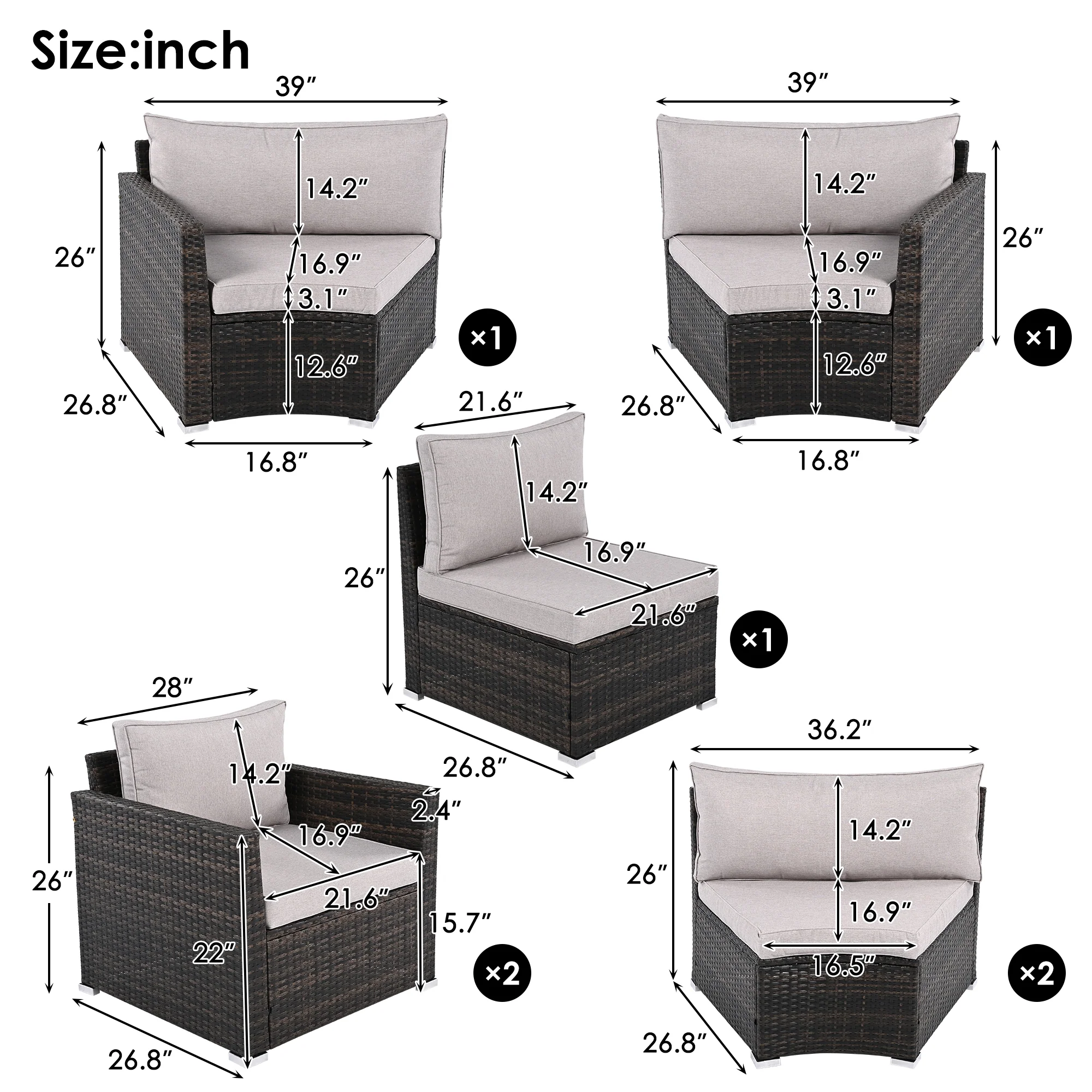 Walker Edison | Half Moon 9-Piece Wicker Outdoor Patio Sofa Set