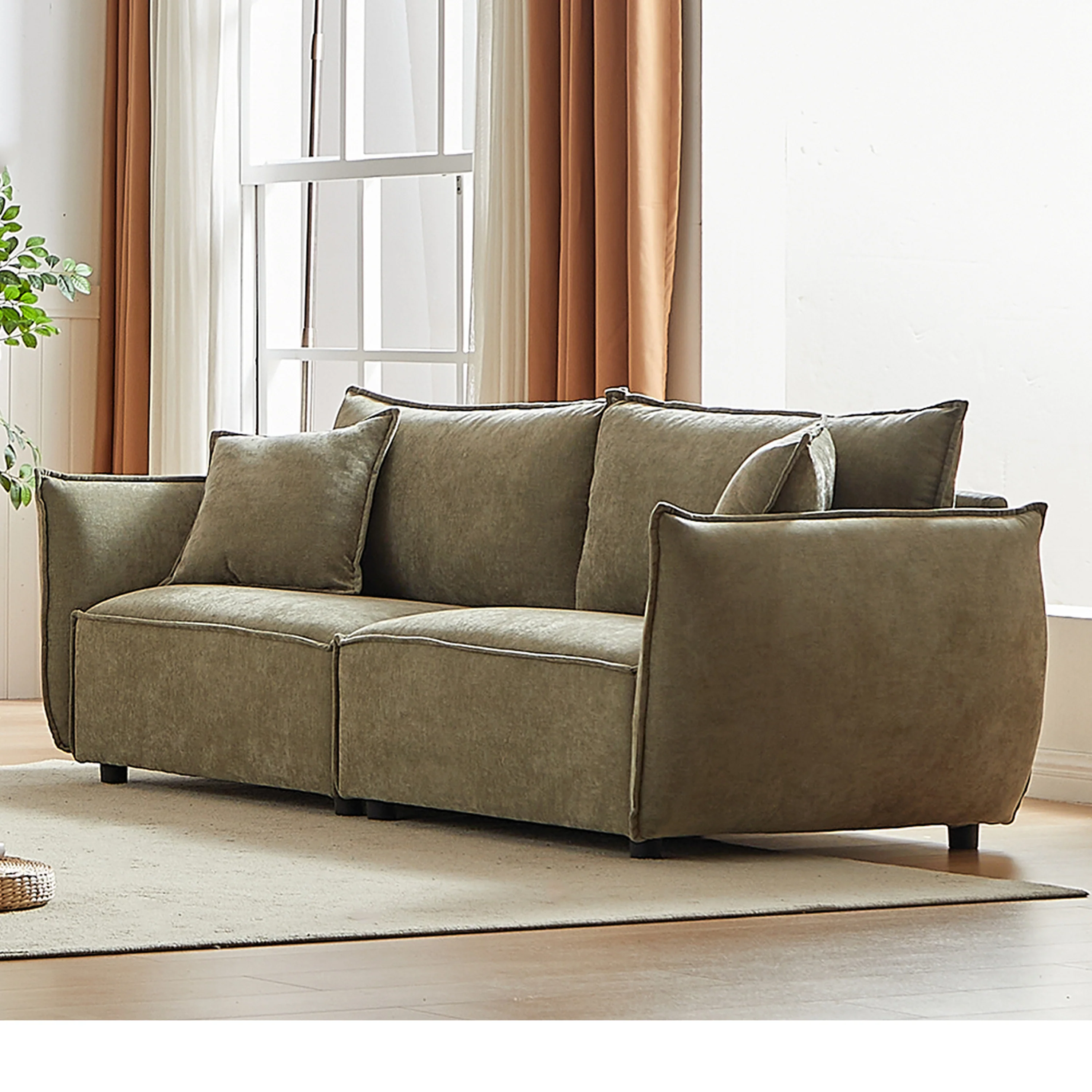 Walker Edison | Modern Chenille Wide Sofa with Pillows